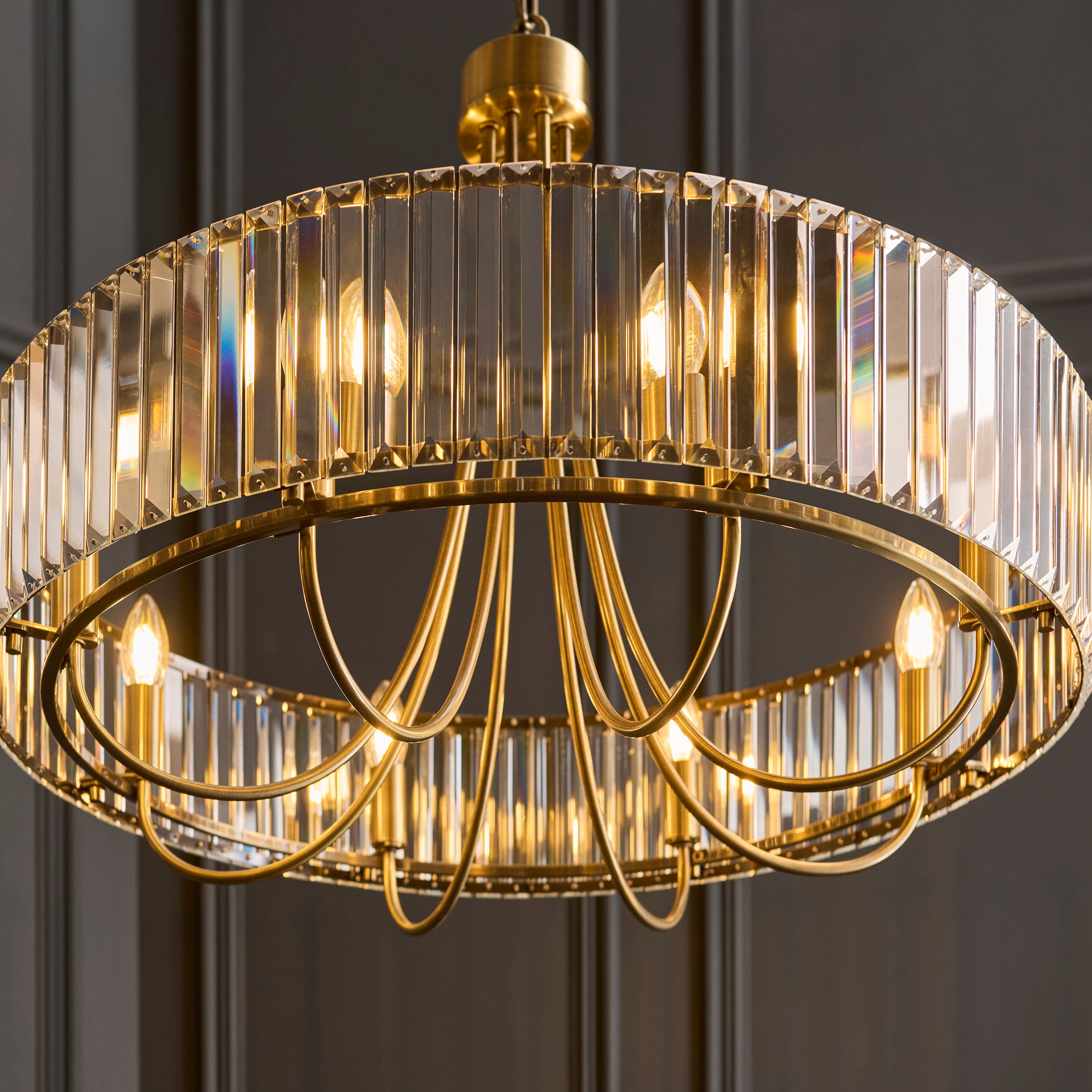 Endon Visconti 8 Light Pendant - Antique Brass Plate & Clear Glass