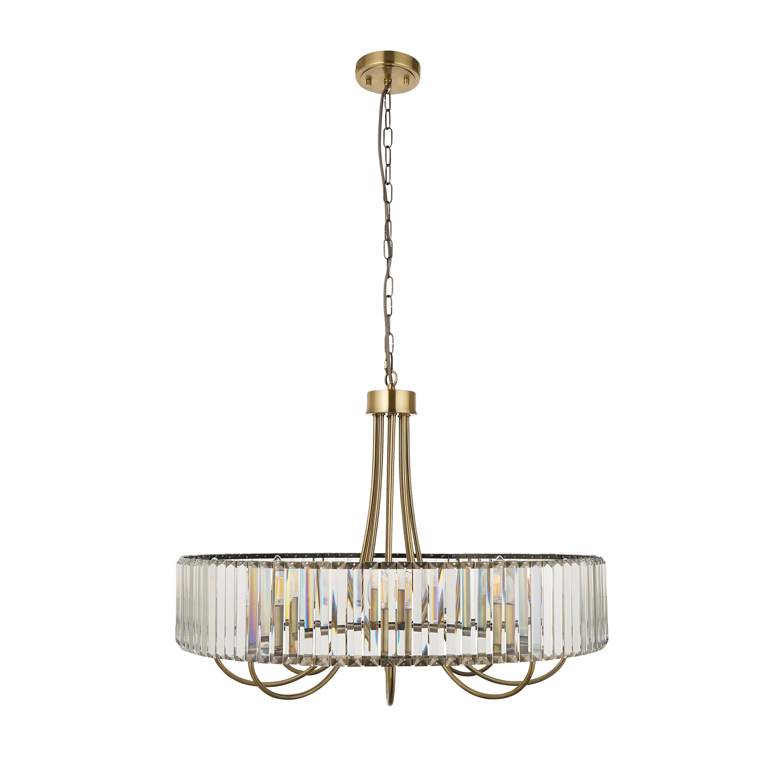 Endon Visconti 8 Light Pendant - Antique Brass Plate & Clear Glass