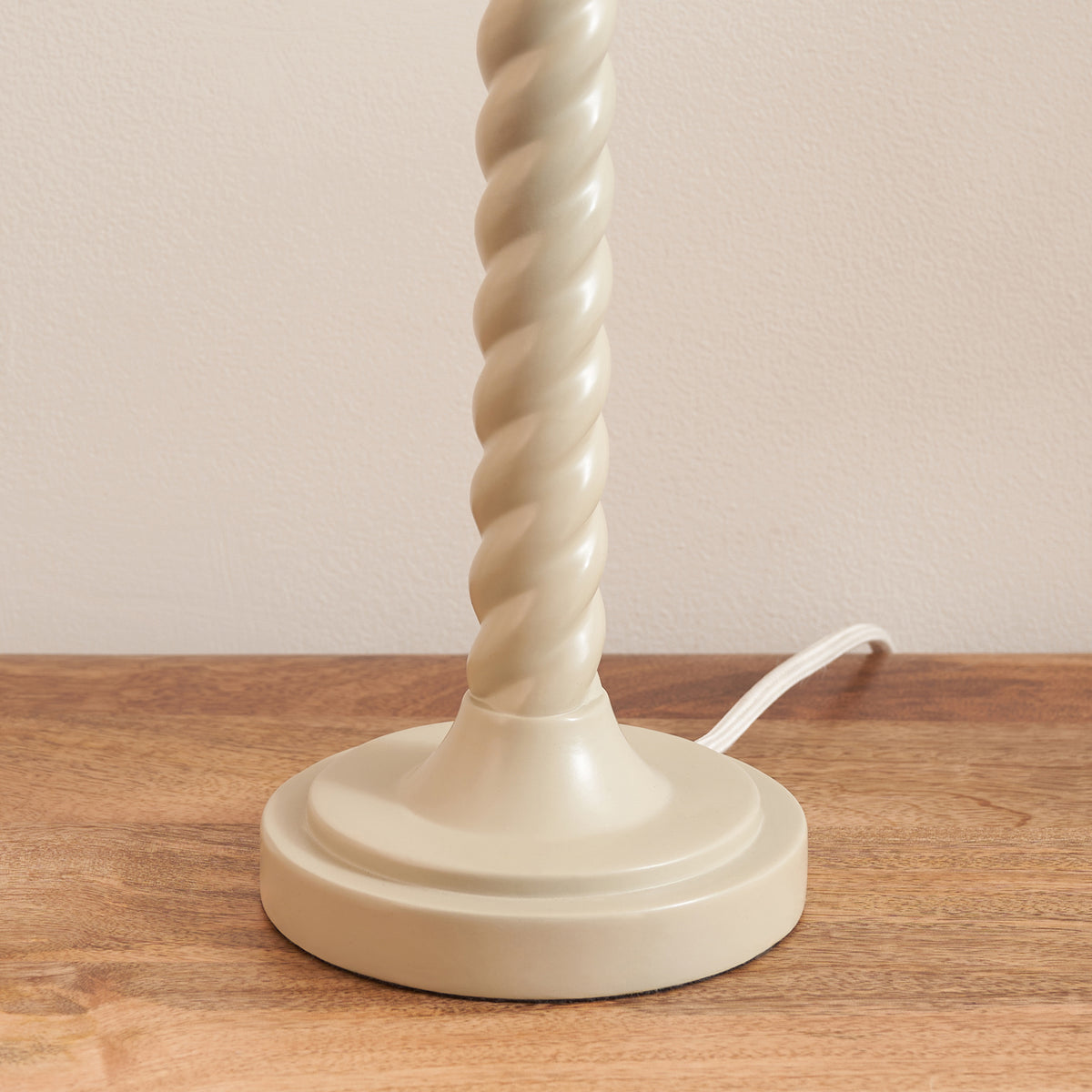 Endon Twist Table Base - Satin Almond White Paint & Antique Brass Plate