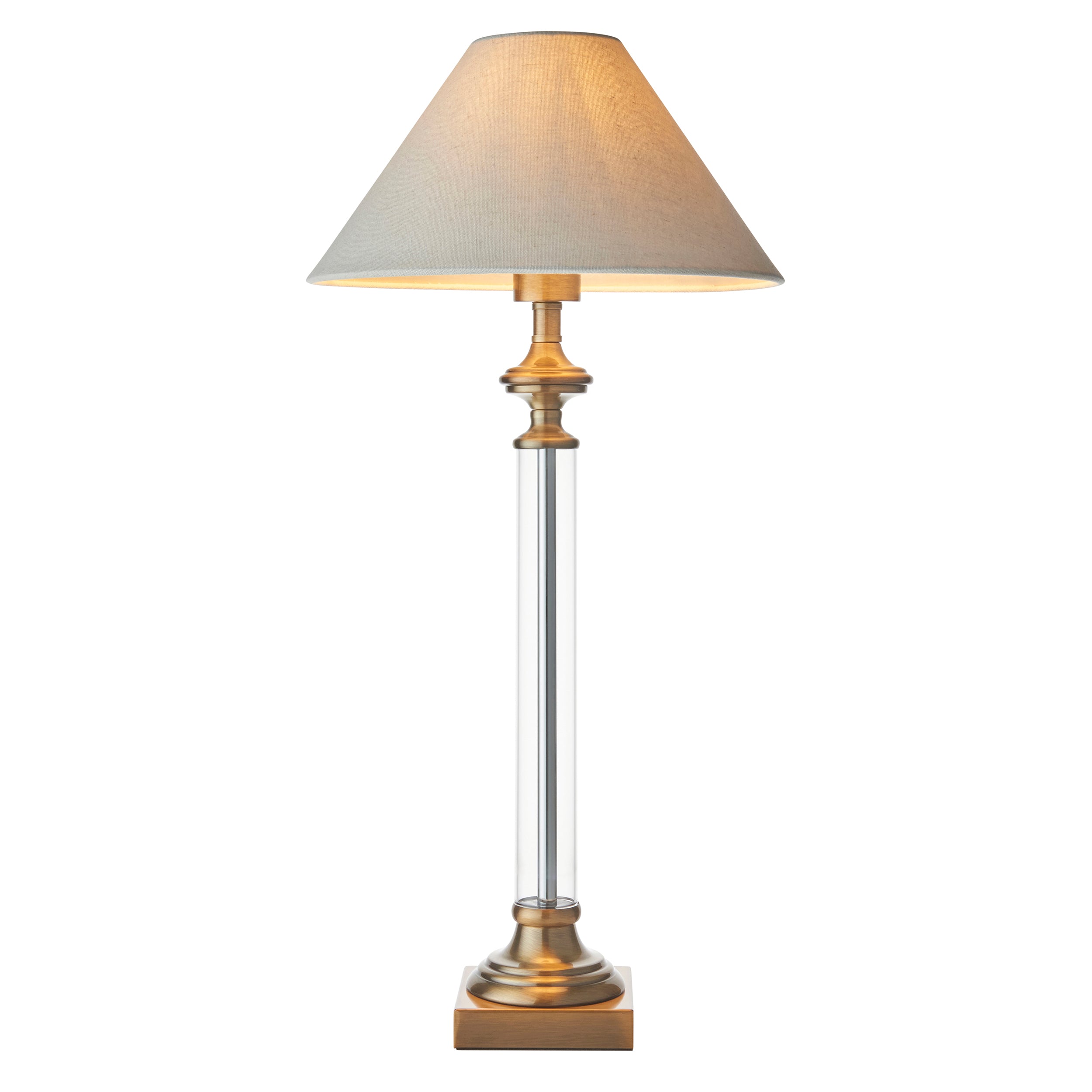 Endon Avebury & Avalon 31cm Table Lamp - Antique Brass Plate & Natural Faux Linen Fabric Shade