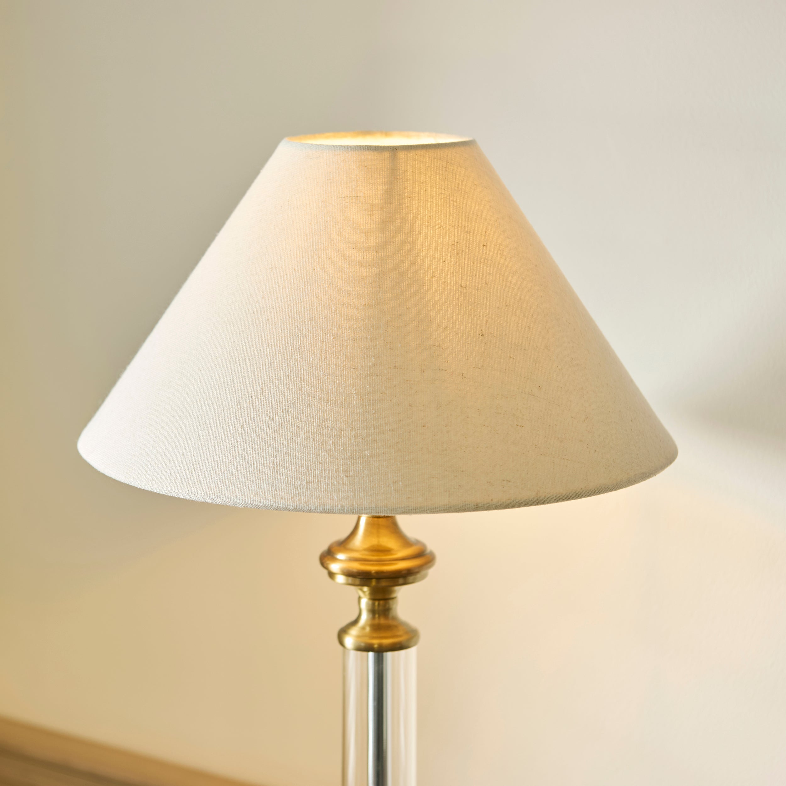 Endon Avebury & Avalon 31cm Table Lamp - Antique Brass Plate & Natural Faux Linen Fabric Shade