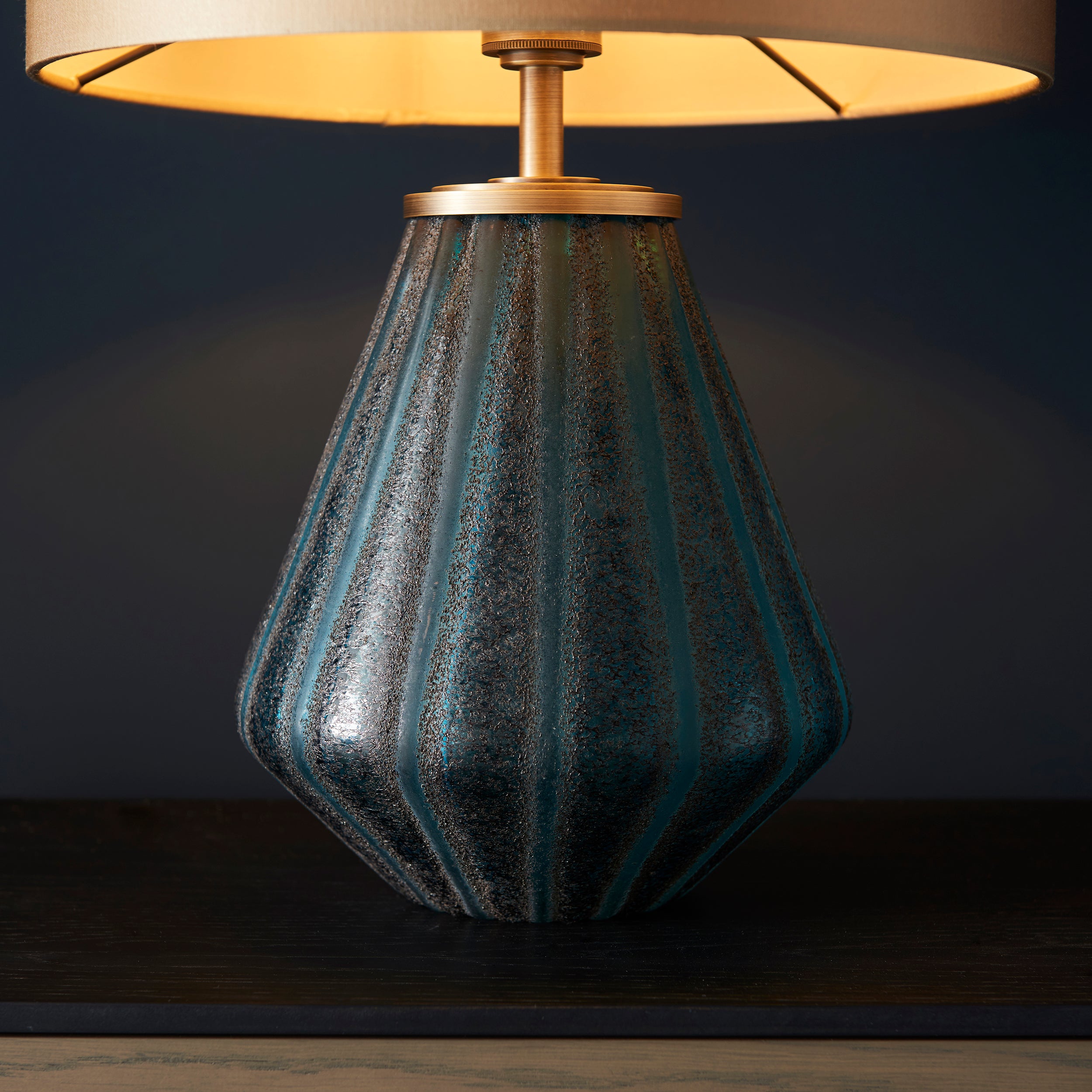 Utopia Stripe Table Lamp - Turquoise Glass And Gold Shade
