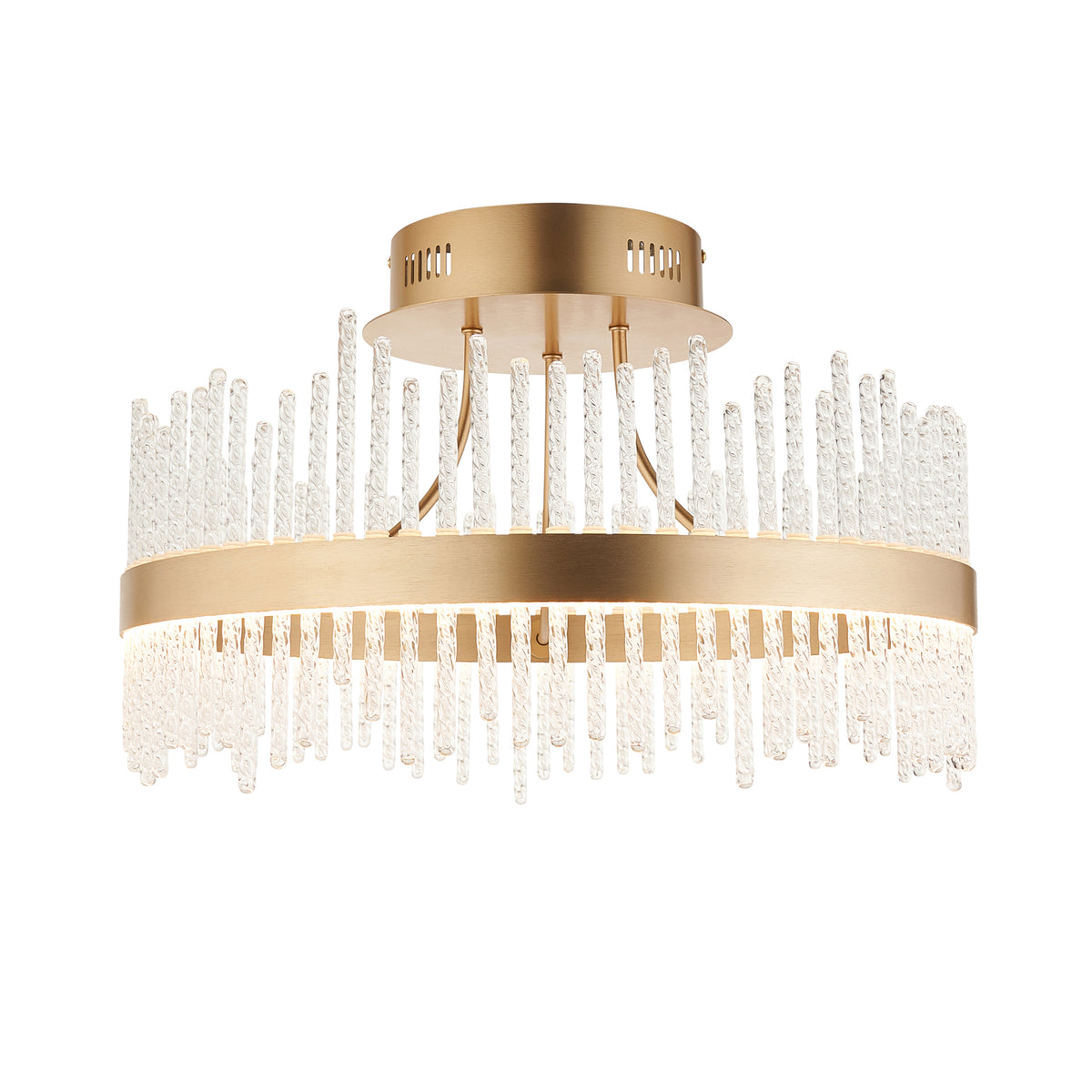 Utopia Twist Flush Ceiling Light - Brushed Gold Plate & Clear Glass Rods