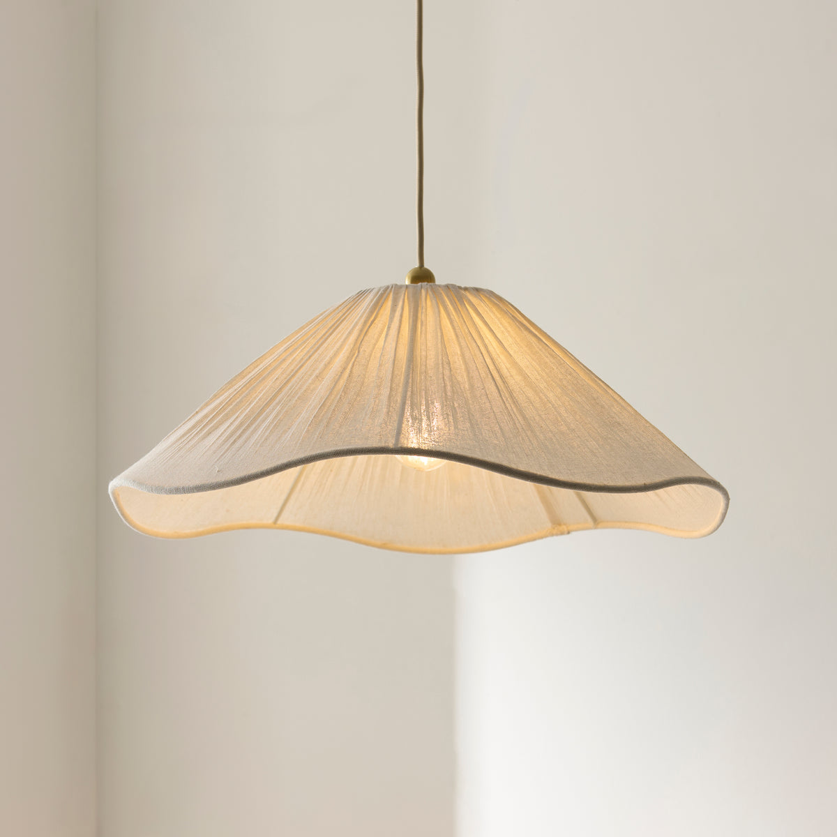 Endon Isabella Pendant - Brushed Aged Brass Plate & Vintage White Fabric