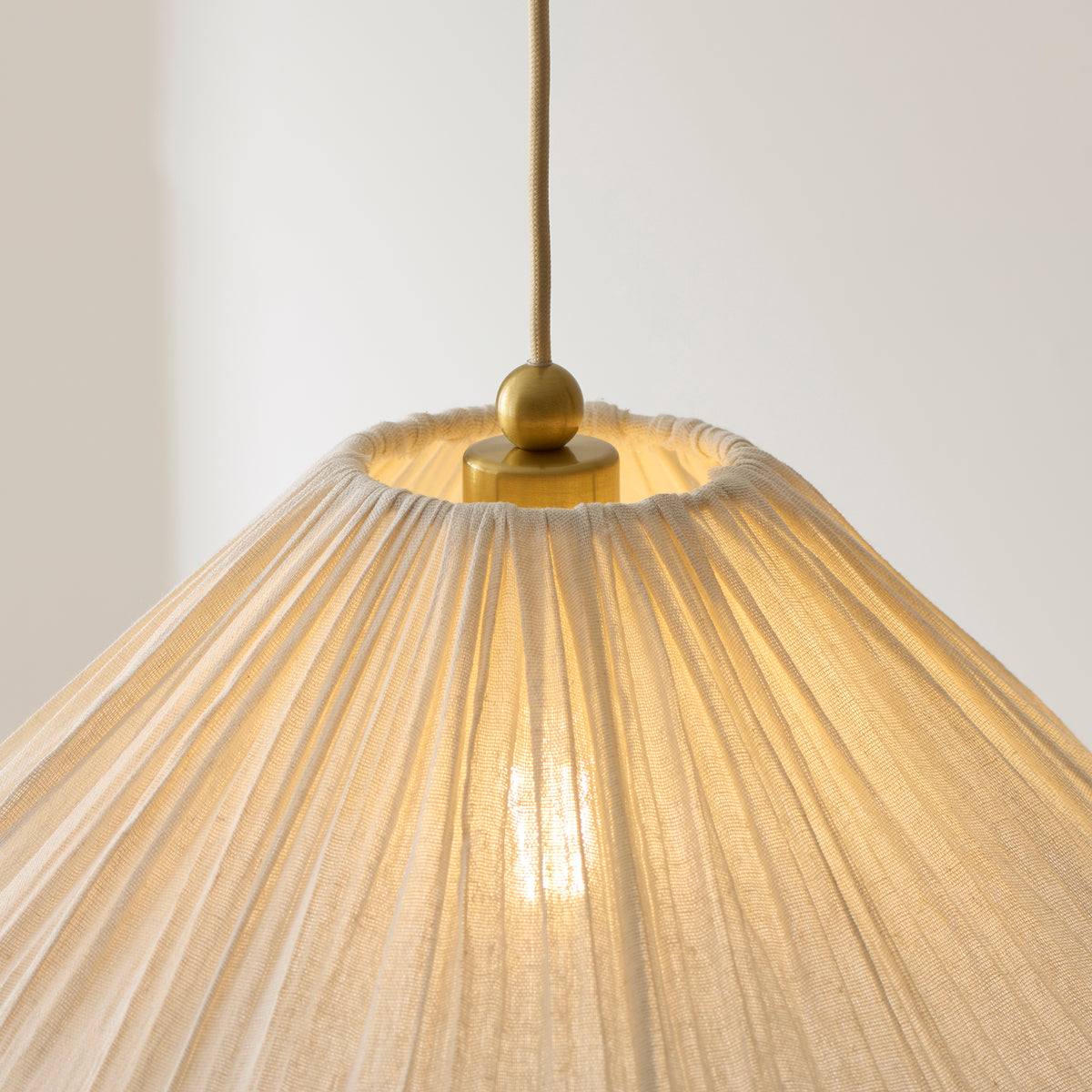 Endon Isabella Pendant - Brushed Aged Brass Plate & Vintage White Fabric