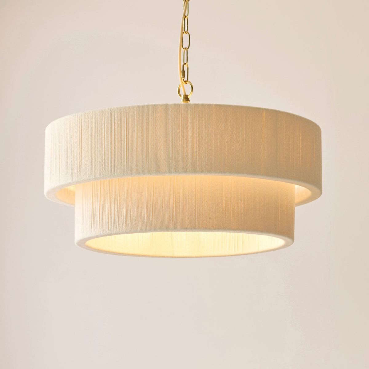 Endon Noah 5 Light Pendant - Cream Cotton & Brushed Brass Plate