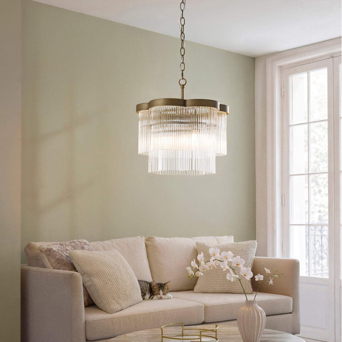 Endon Lucille 3 Light Pendant - Antique Brass & Clear Glass