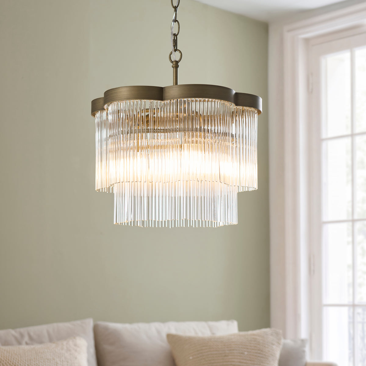 Endon Lucille 3 Light Pendant - Antique Brass & Clear Glass