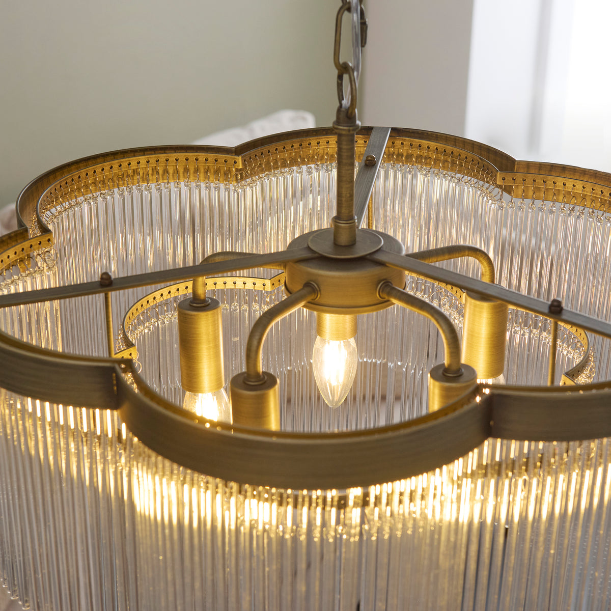 Endon Lucille 5 Light Pendant - Antique Brass & Clear Glass