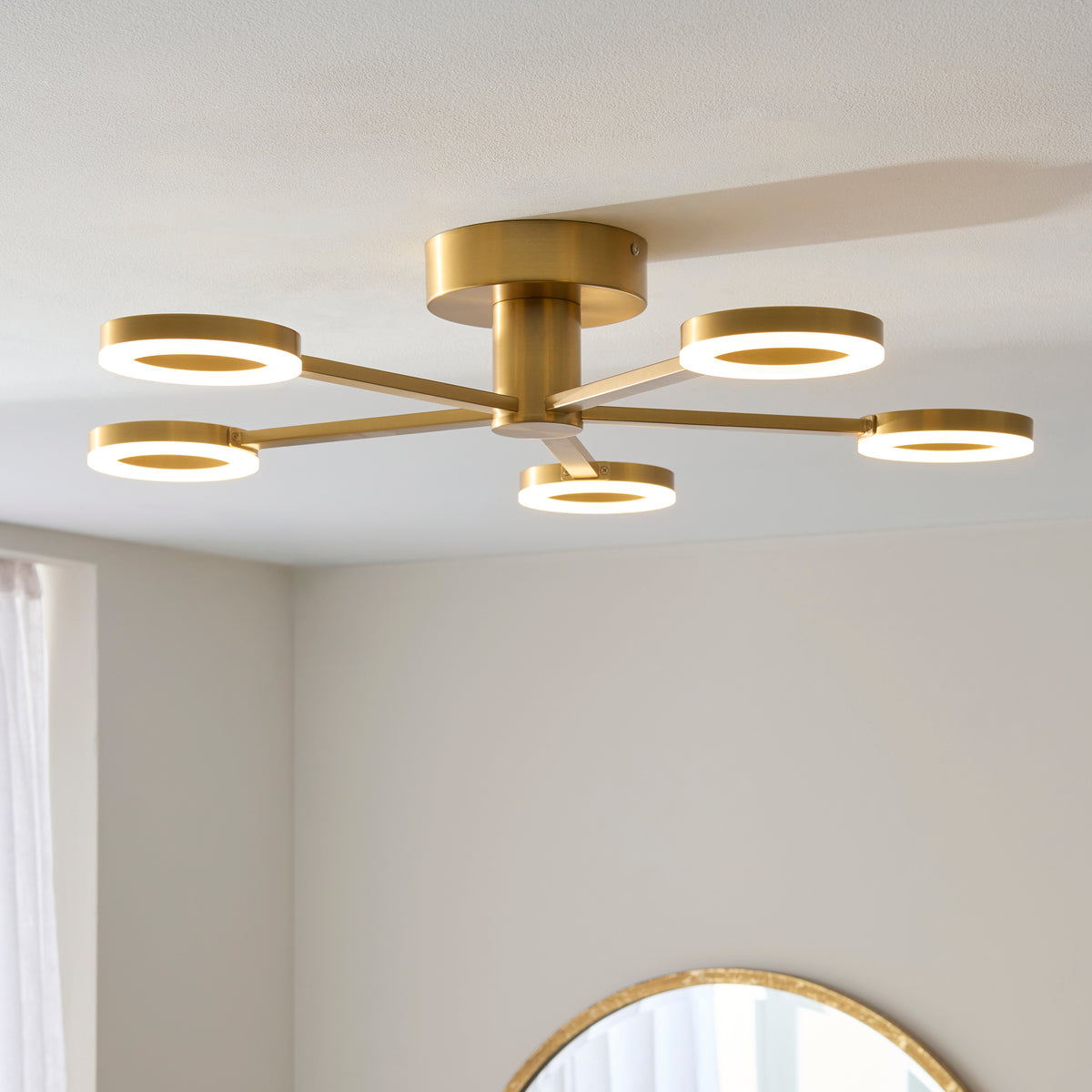 Endon Scout 5 Light Semi Flush - Warm Brass Plate & Frosted PC