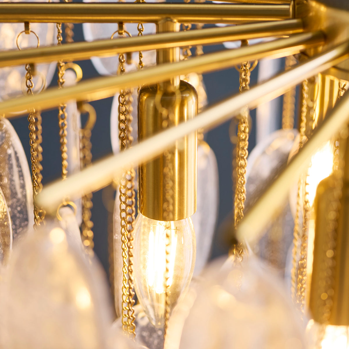 Endon Loretta 3 Light Pendant - Brushed Aged Brass Plate & Clear Bubble Glass