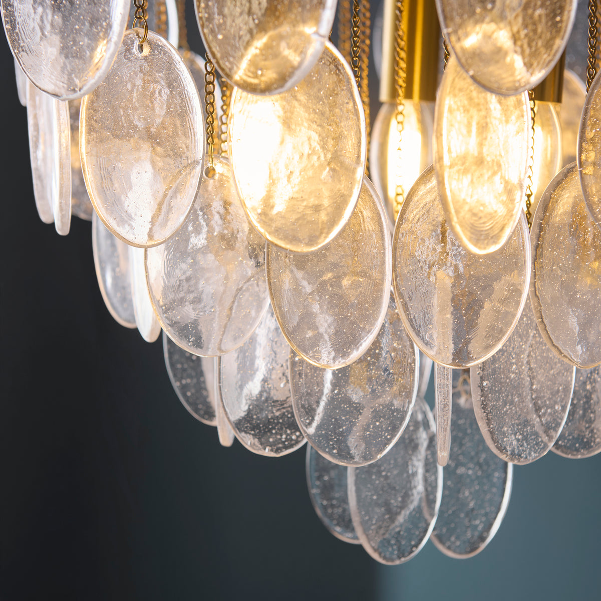 Endon Loretta 3 Light Pendant - Brushed Aged Brass Plate & Clear Bubble Glass