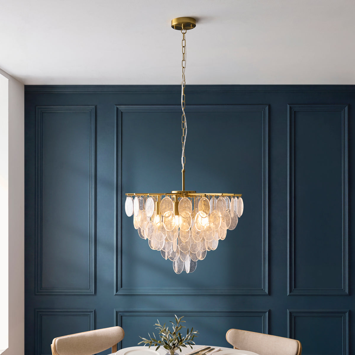 Endon Loretta 5 Light Pendant - Brushed Aged Brass Plate & Clear Bubble Glass