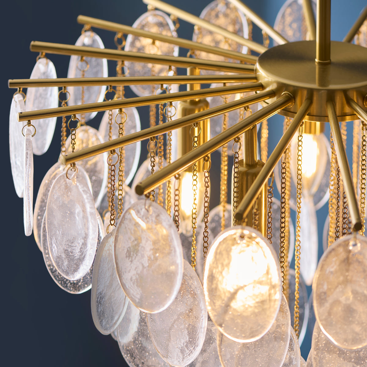 Endon Loretta 5 Light Pendant - Brushed Aged Brass Plate & Clear Bubble Glass