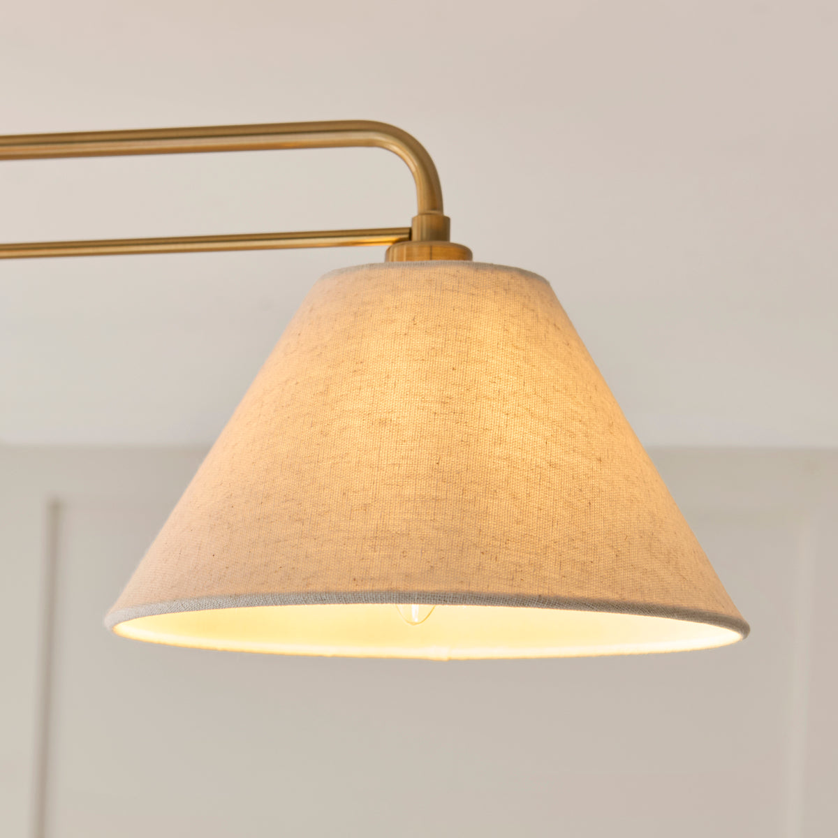 Endon Wallbridge 3 Light Semi Flush - Brushed Aged Brass Plate & Natural Linen