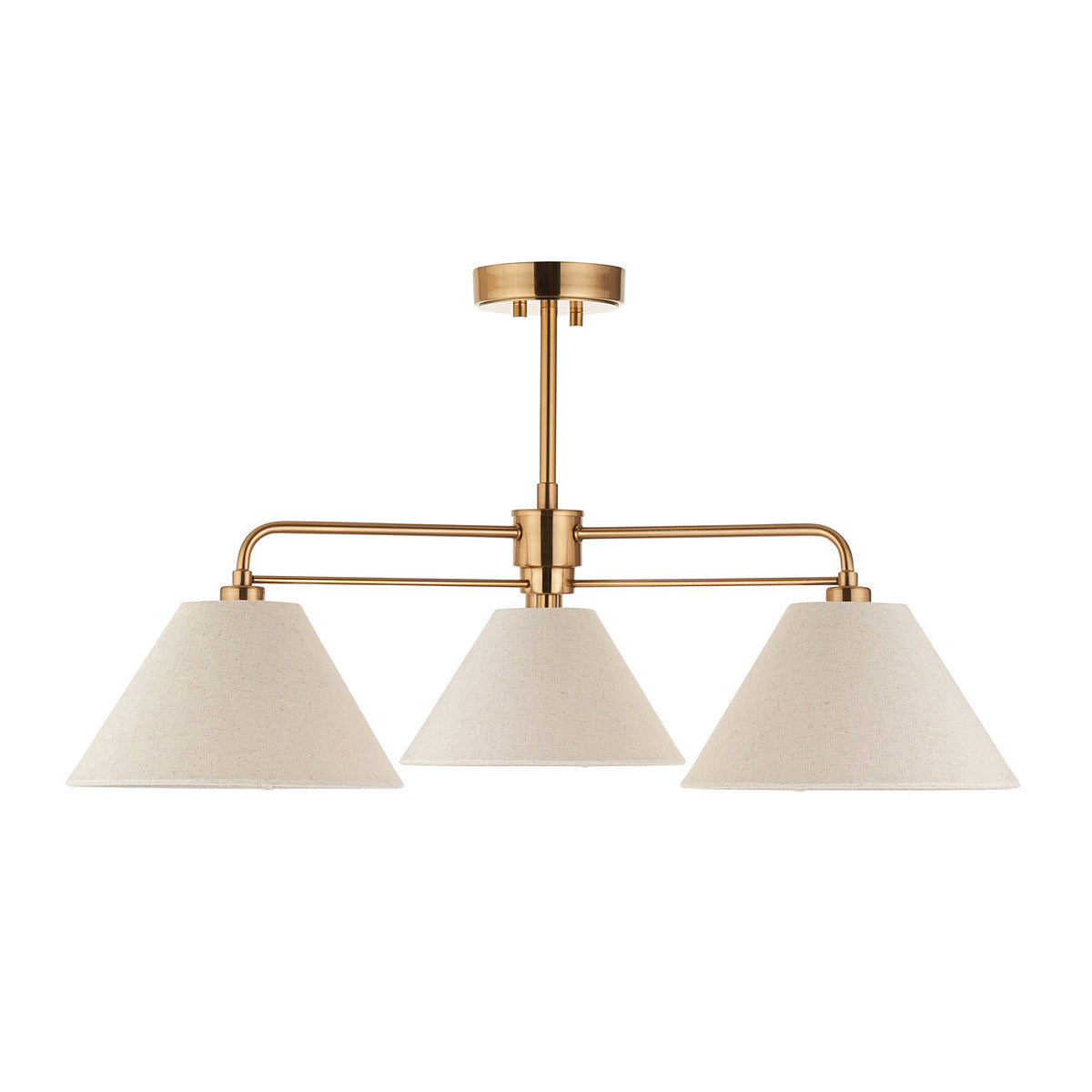 Endon Wallbridge 3 Light Semi Flush - Brushed Aged Brass Plate & Natural Linen