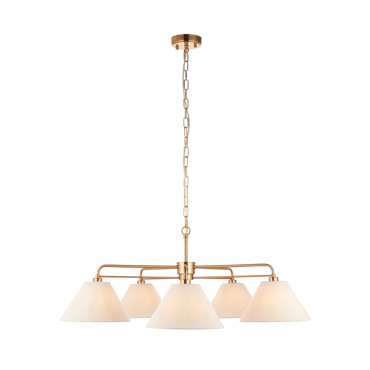 Endon Wallbridge 5 Light Pendant - Brushed Aged Brass Plate & Natural Linen