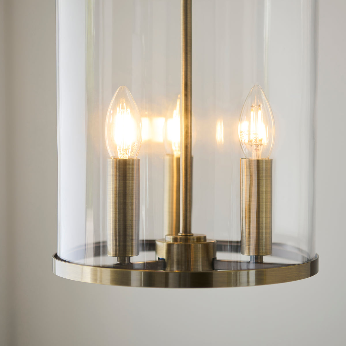 Endon Hebden 3 Light Pendant - Antique Brass Plate & Clear Glass