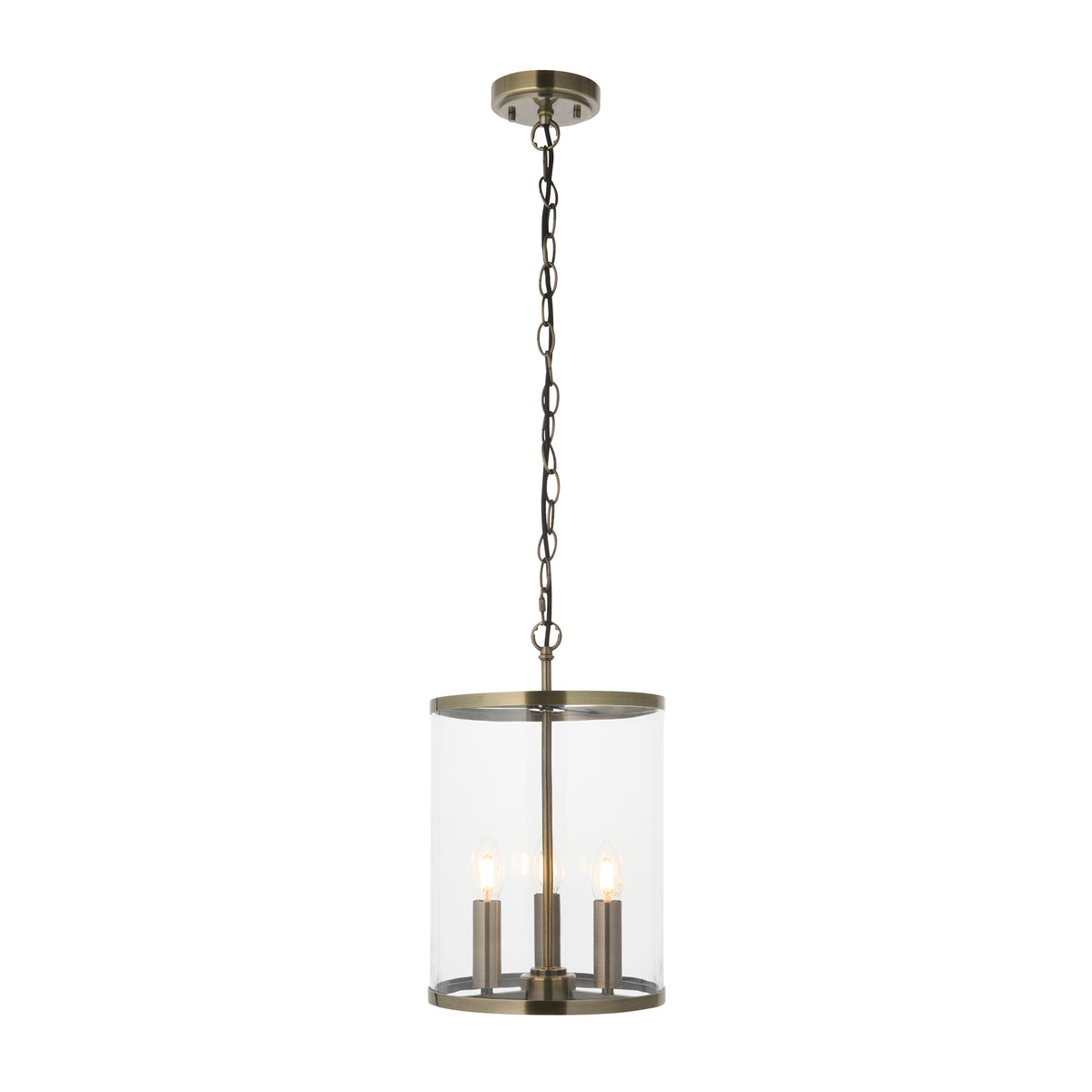 Endon Hebden 3 Light Pendant - Antique Brass Plate & Clear Glass