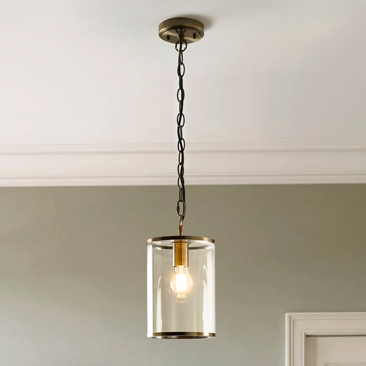 Endon Hebden Pendant - Antique Brass Plate & Clear Glass