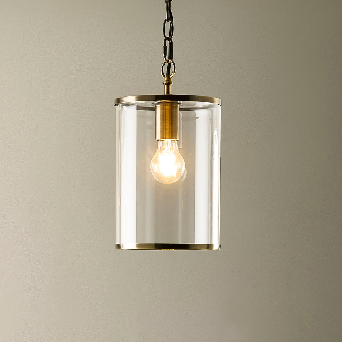 Endon Hebden Pendant - Antique Brass Plate & Clear Glass