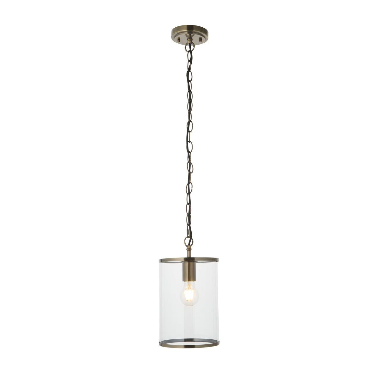 Endon Hebden Pendant - Antique Brass Plate & Clear Glass