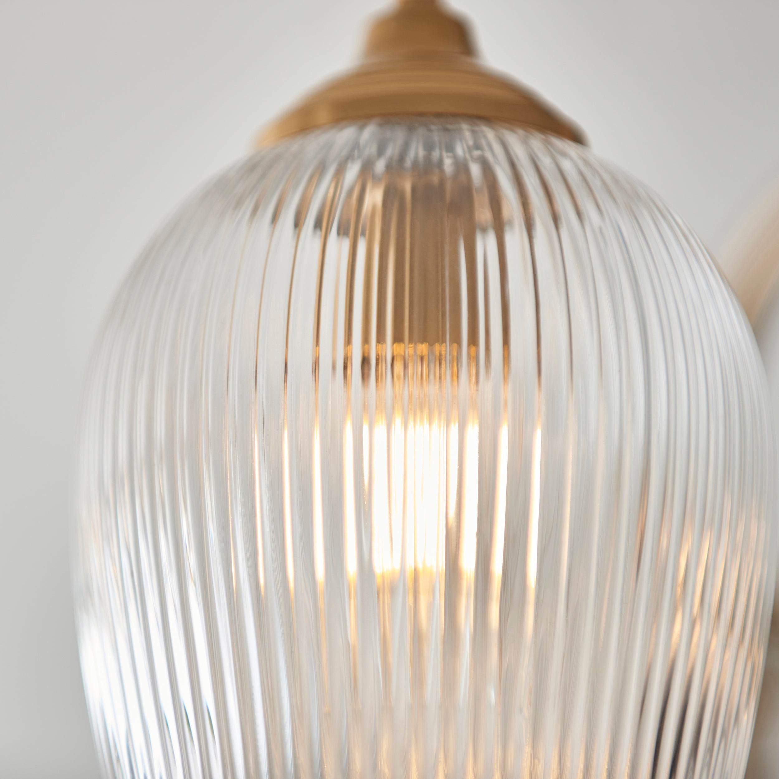 Endon Ashcroft Ribbed 3 Light Semi Flush Ceiling Light - Brushed Aged Brass Plate & Clear Ribbed Glass