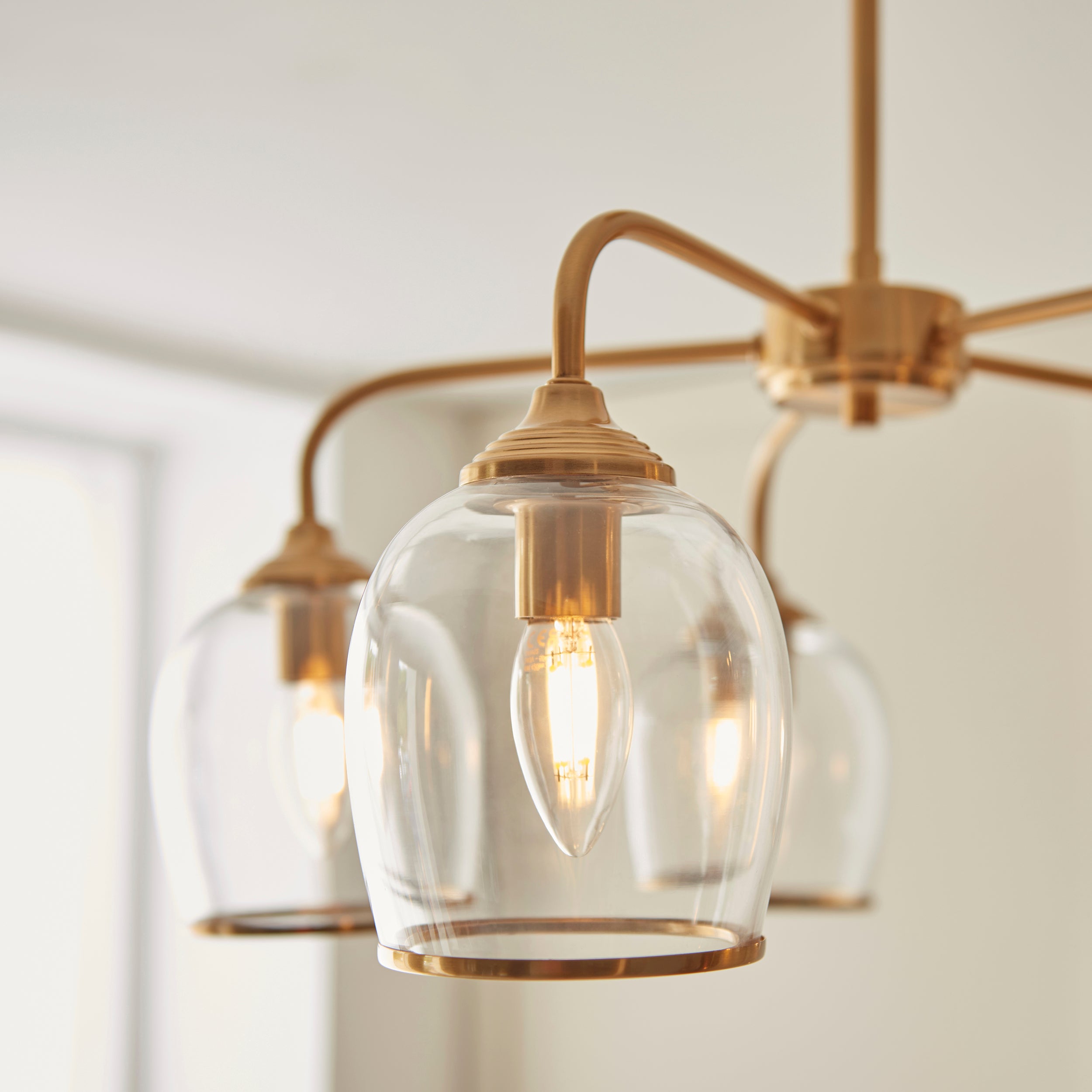 Endon Ashcroft 5 Light Pendant - Brushed Aged Brass Plate & Clear Glass