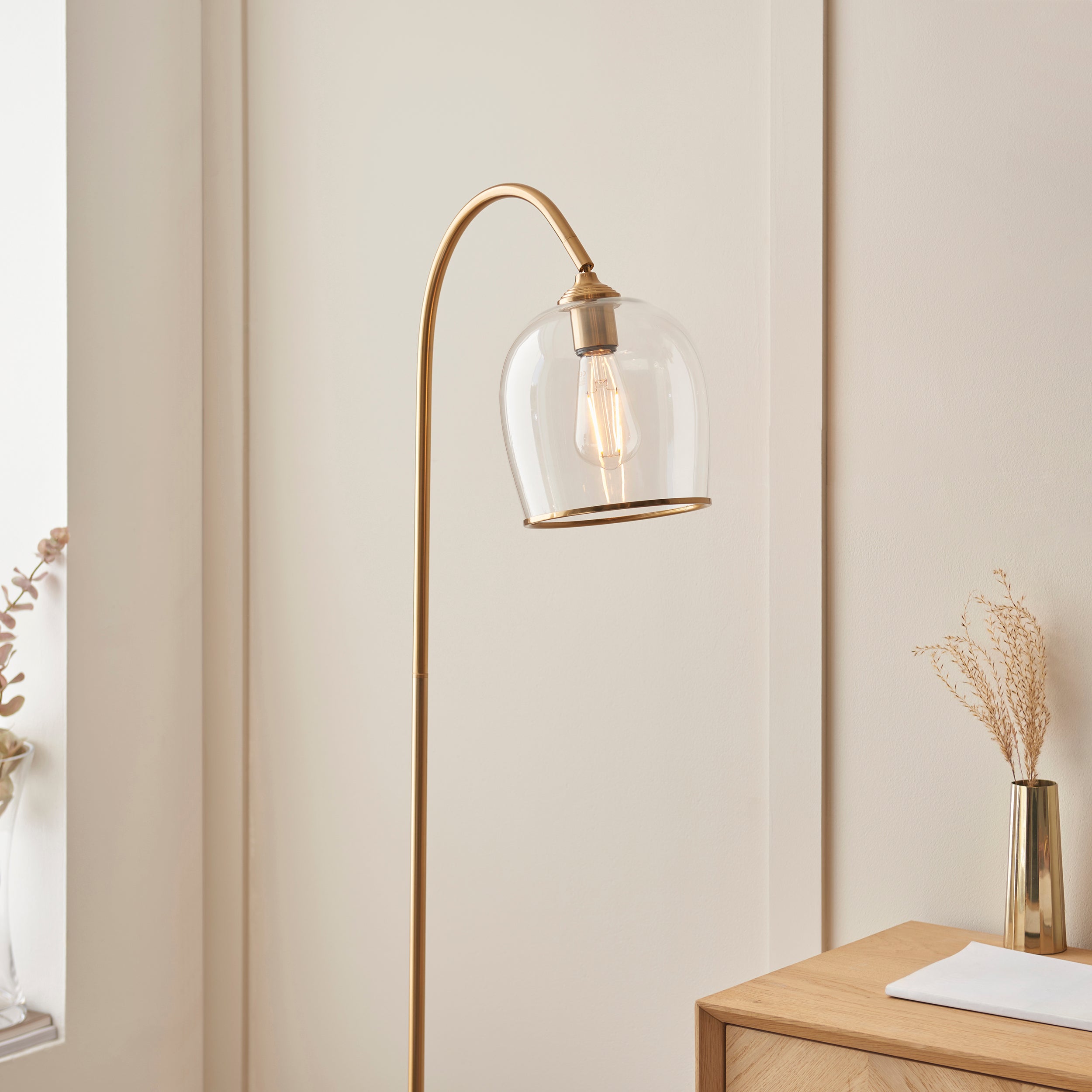 Endon Ashcroft Floor - Brushed Aged Brass Plate & Clear Glass