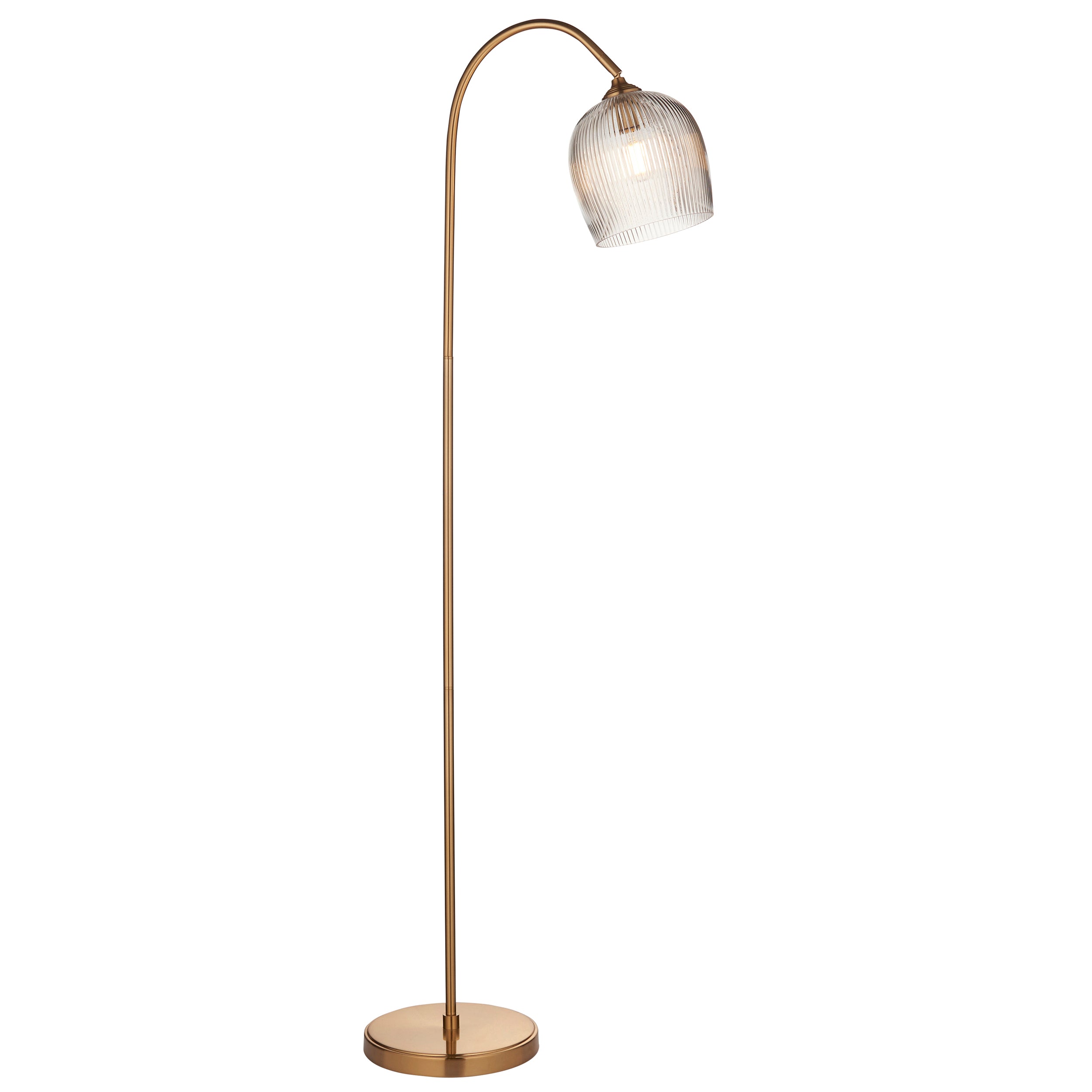 Endon Ashcroft Ribbed Floor - Brushed Aged Brass Plate & Clear Ribbed Glass
