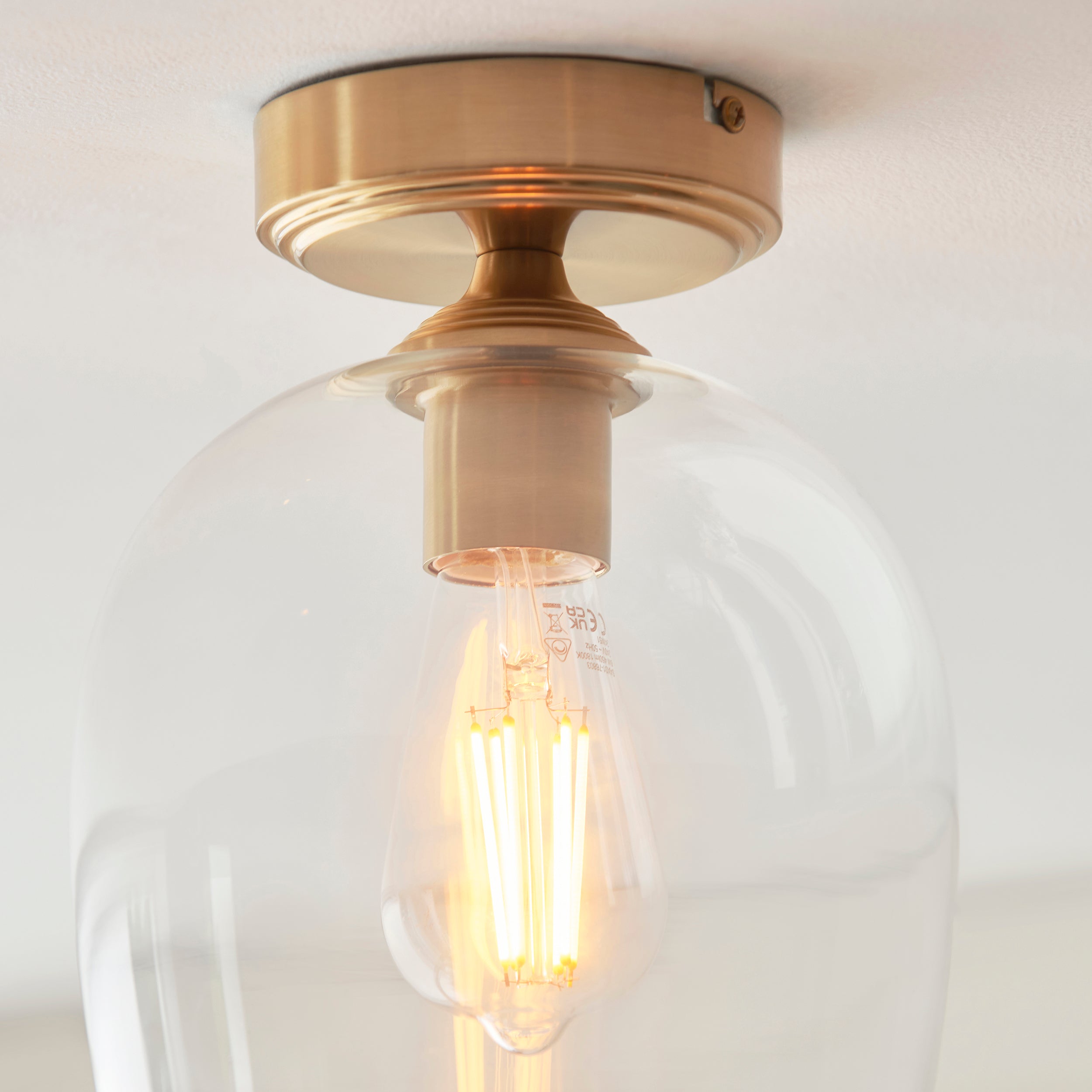 Endon Ashcroft Flush Ceiling Light - Brushed Aged Brass Plate & Clear Glass