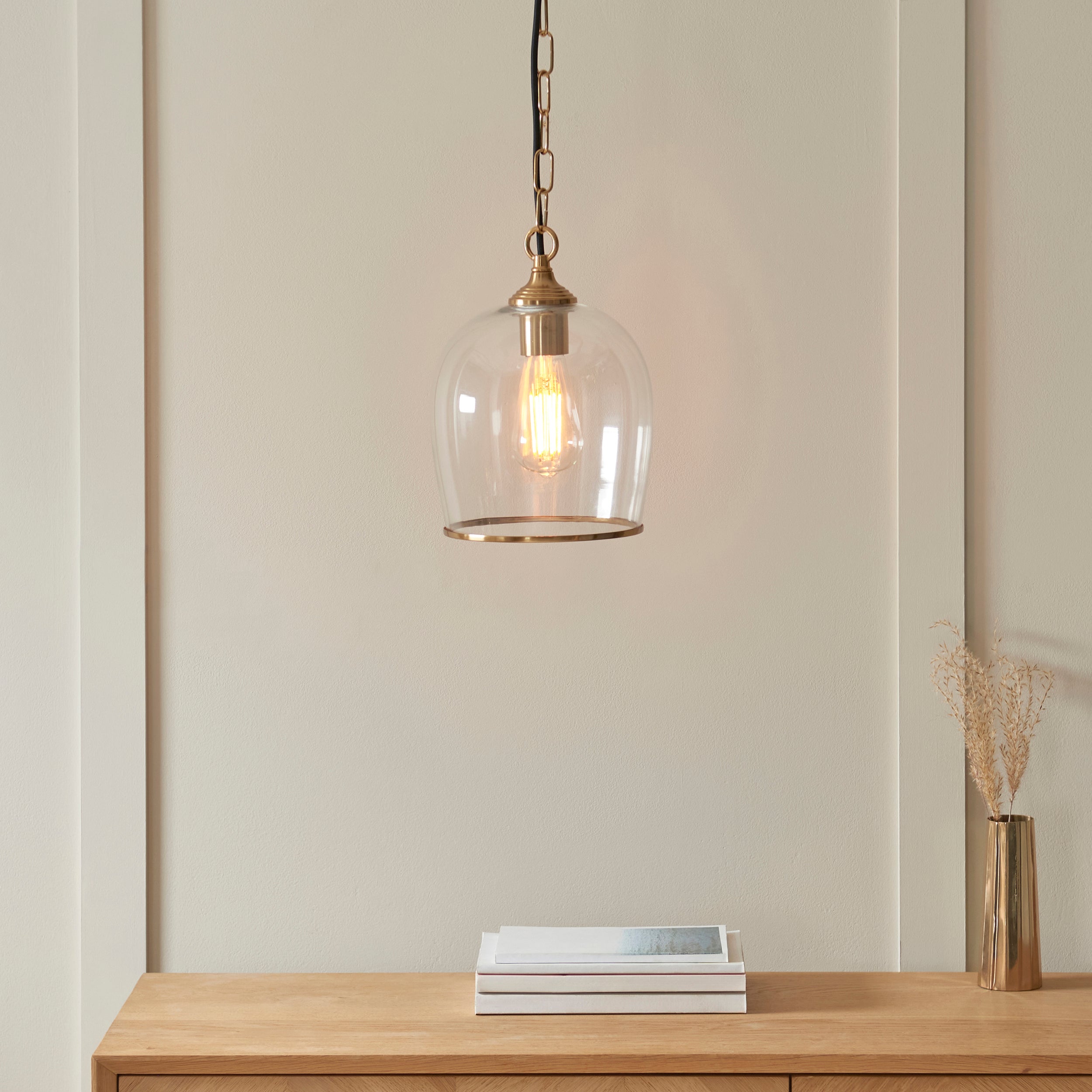 Endon Ashcroft Pendant - Brushed Aged Brass Plate & Clear Glass