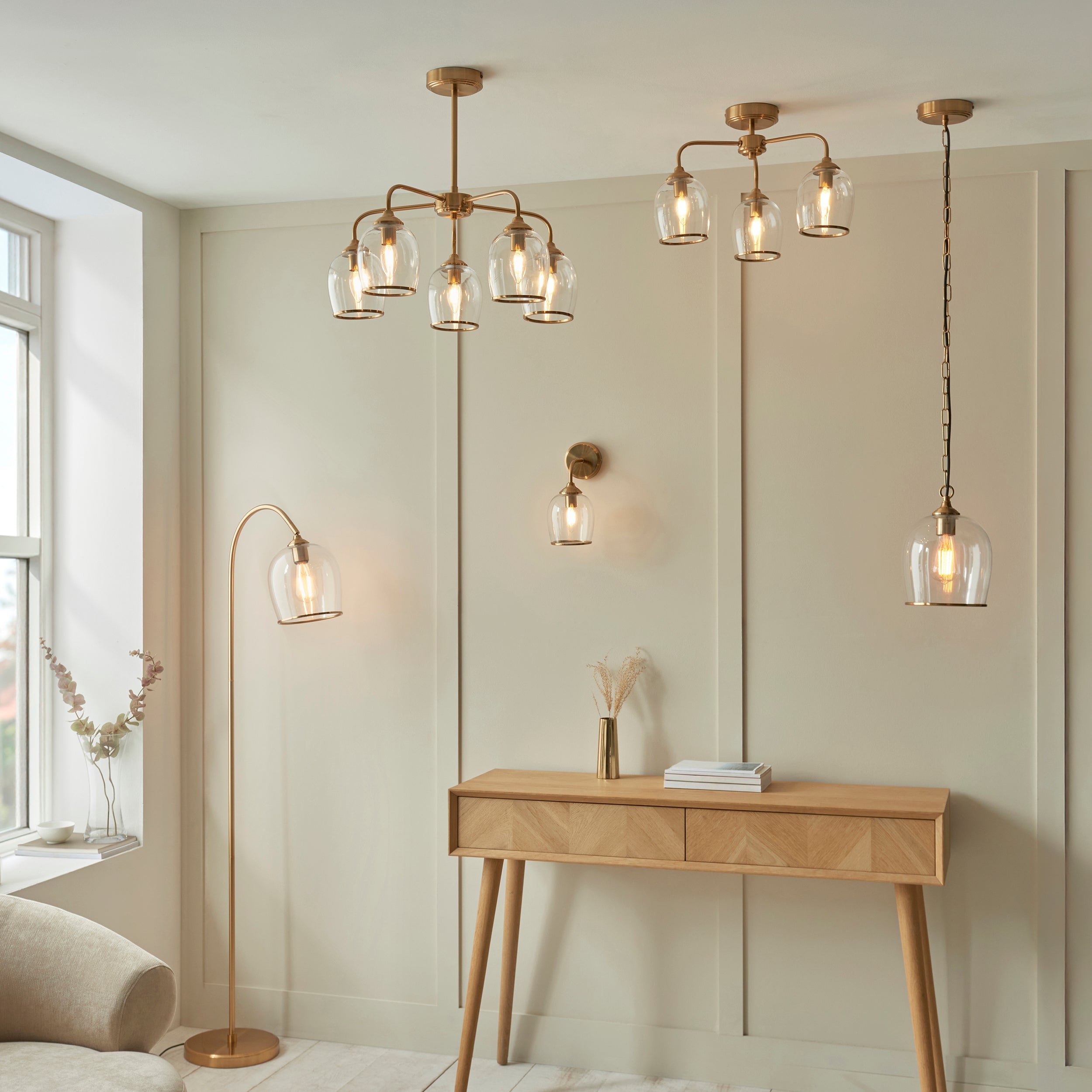 Endon Ashcroft Pendant - Brushed Aged Brass Plate & Clear Glass