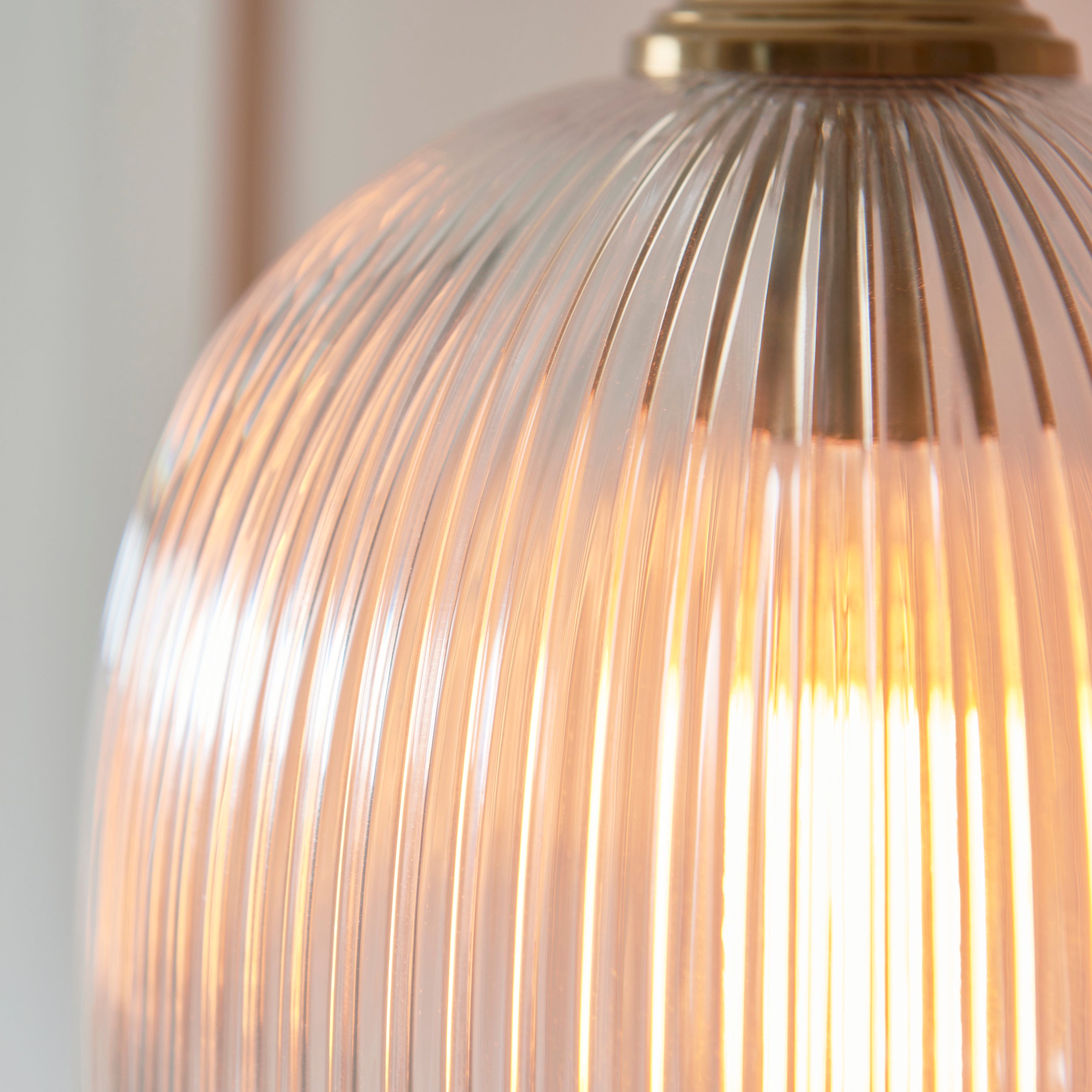 Endon Ashcroft Ribbed Pendant - Brushed Aged Brass Plate & Clear Ribbed Glass