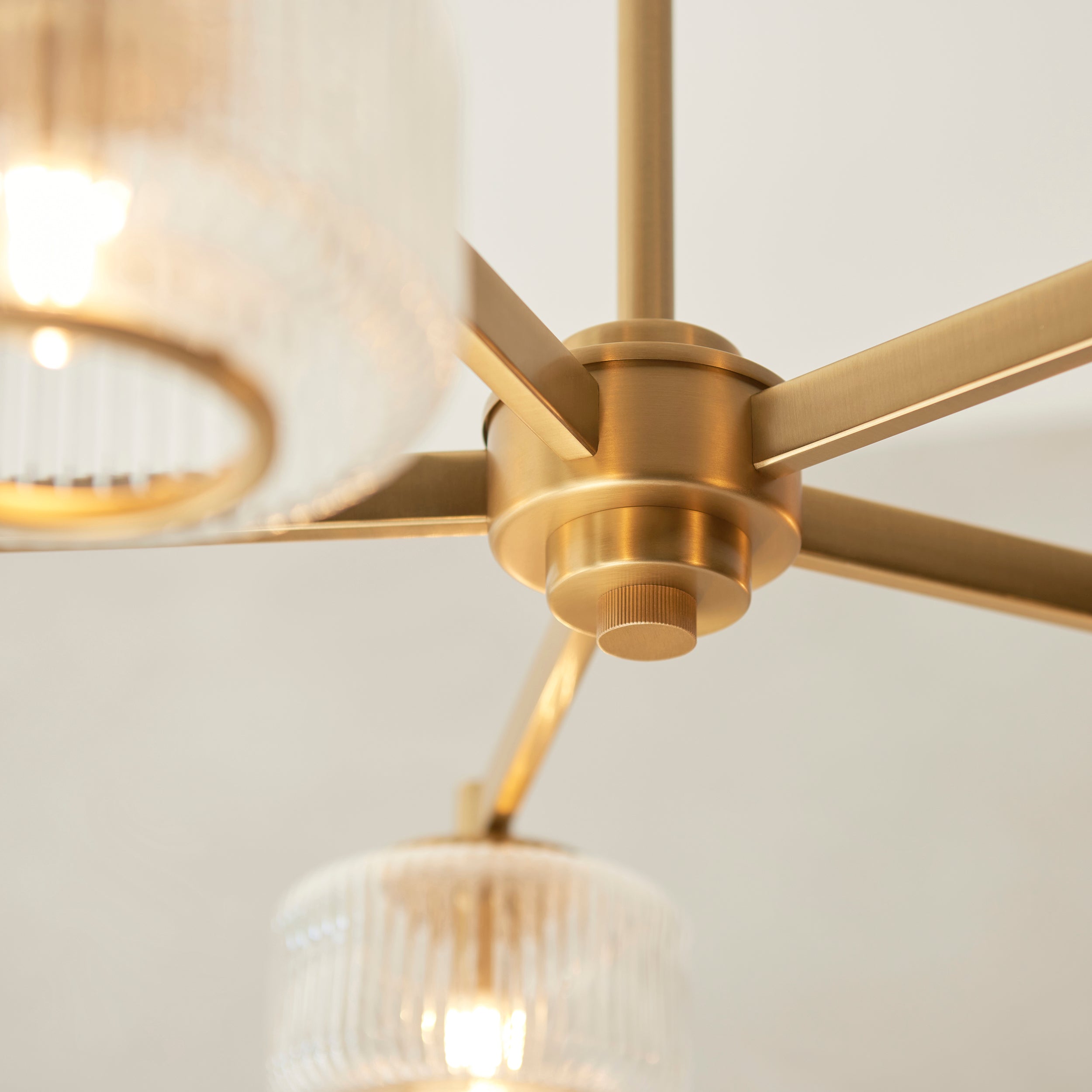 Endon Stamford 5 Light Pendant - Brushed Aged Brass Plate & Clear Ribbed Glass
