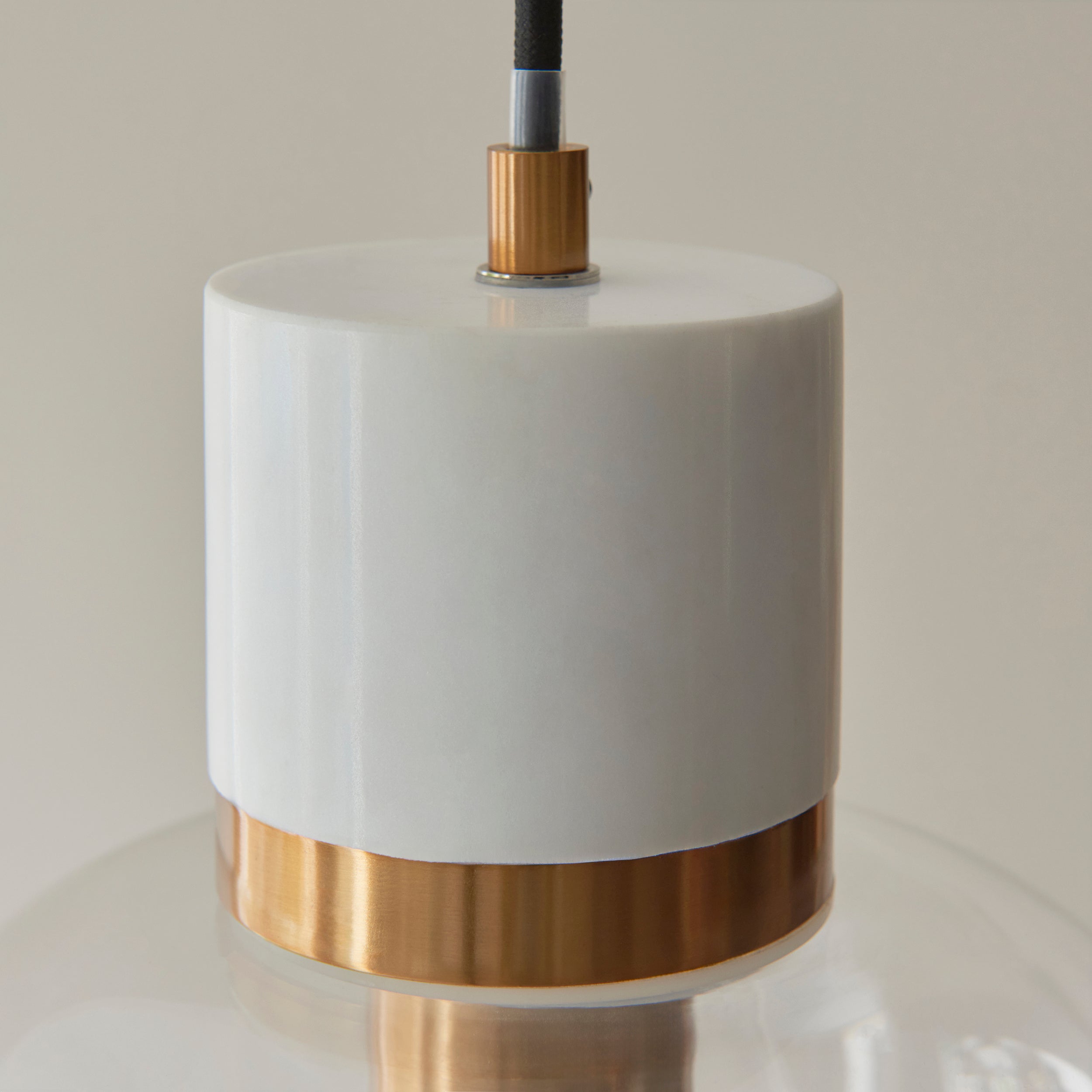 Endon Travi Pendant - White Volakas Marble, Vintage Brass & Clear Glass