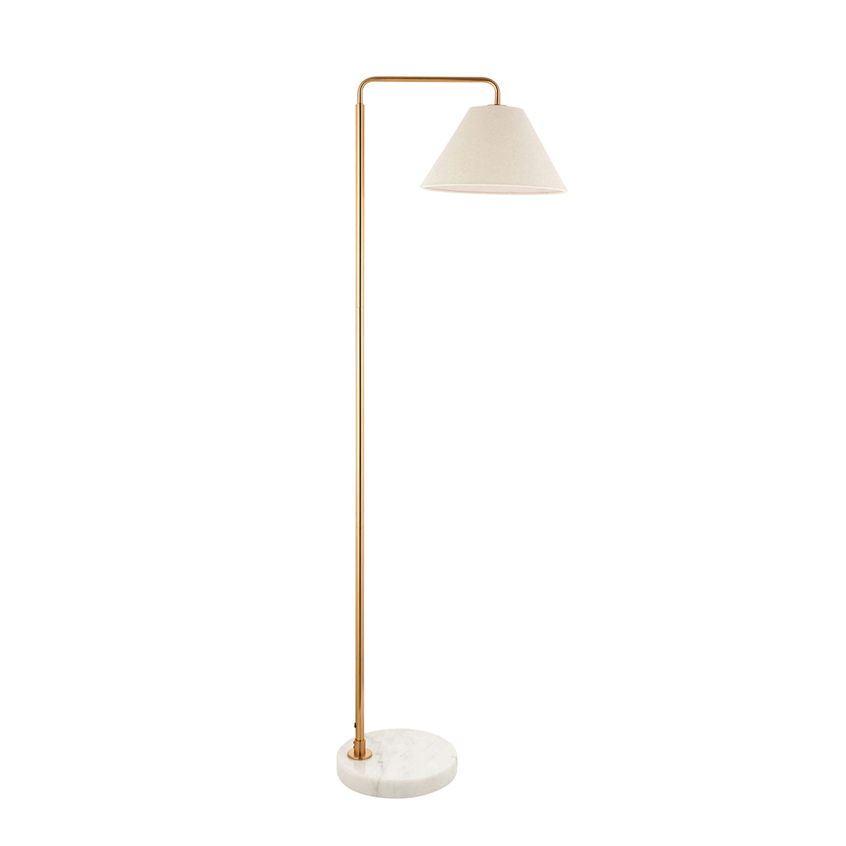 Close up shot of the white marble base of the Endon Wallbridge floor light on a light floor