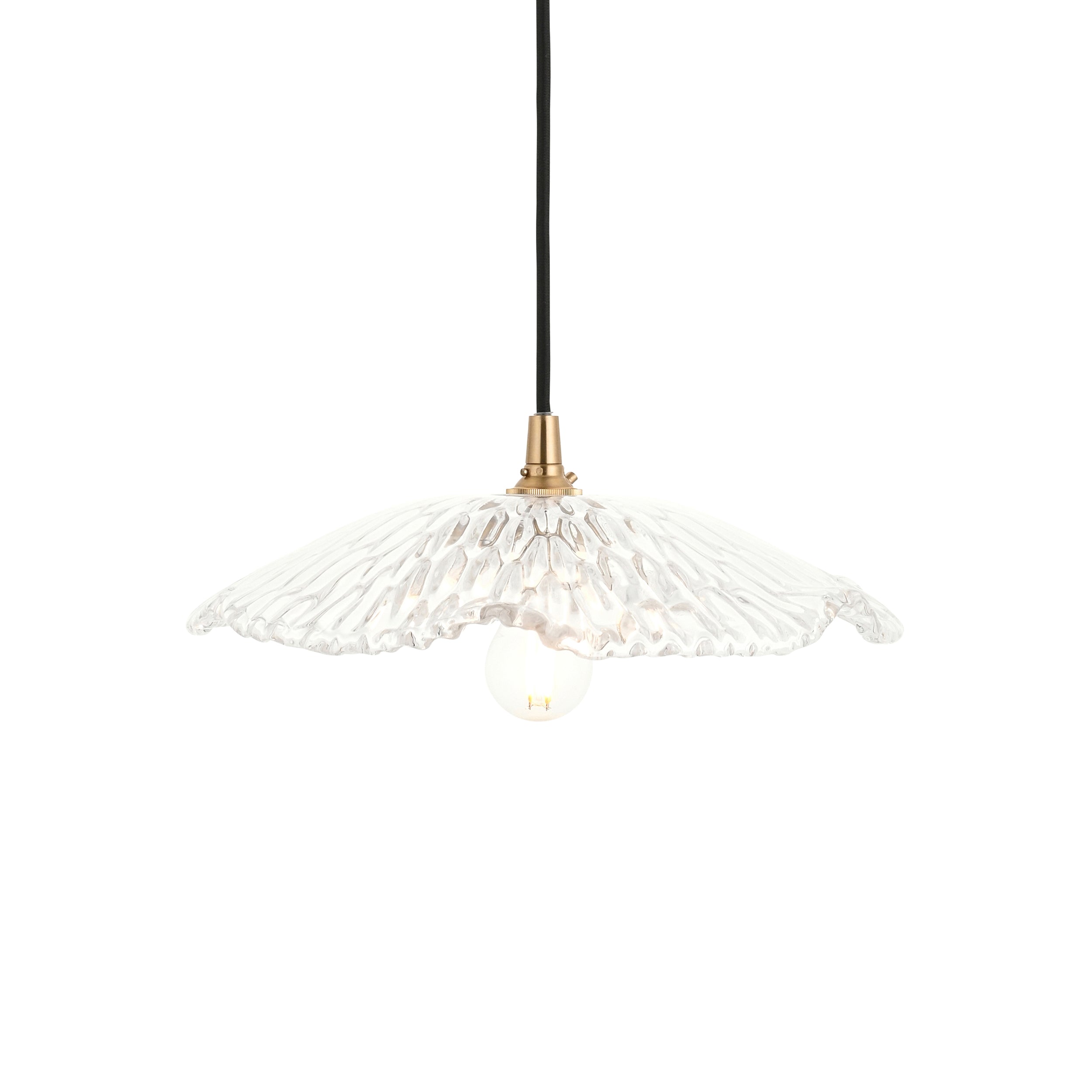 Endon Eltham & Orchid Pendant - Clear Glass & Brushed Aged Brass With Black Braided Cable