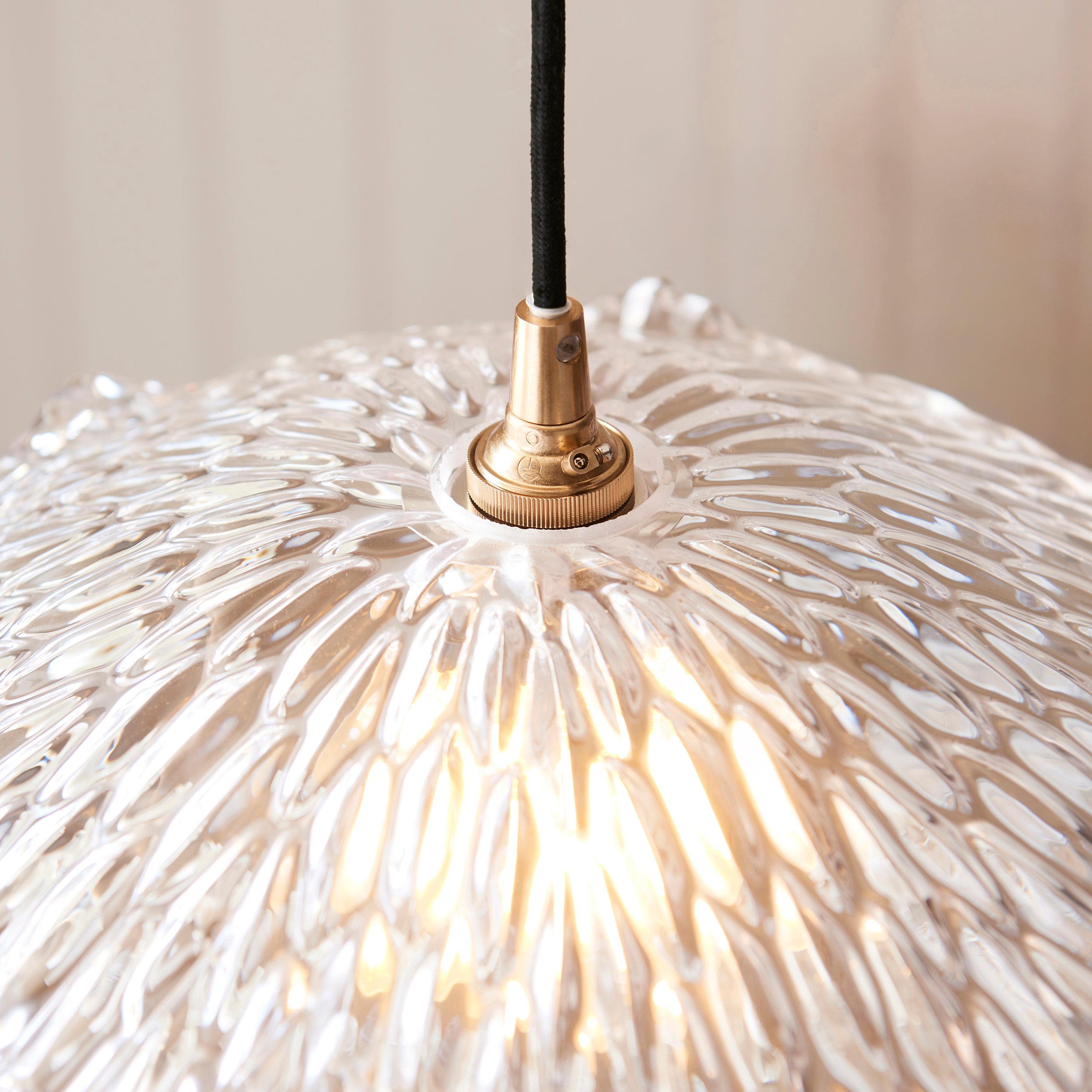 Endon Eltham & Orchid Pendant - Clear Glass & Brushed Aged Brass With Black Braided Cable