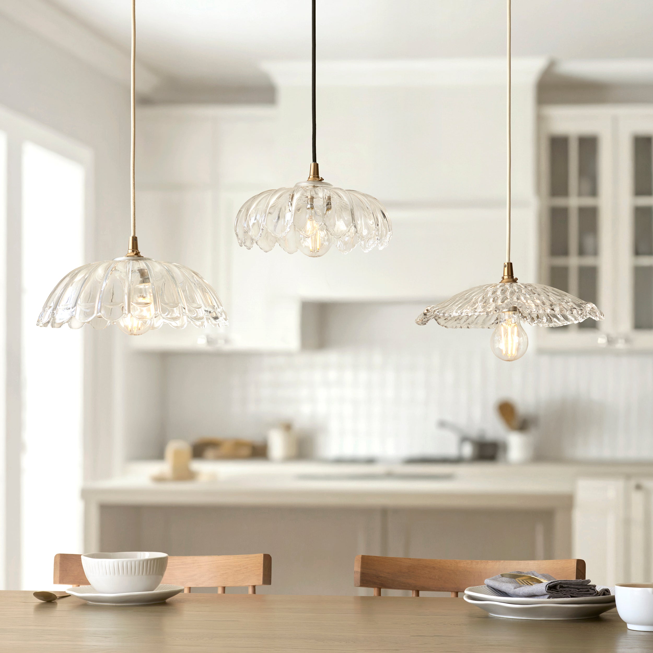 Endon Eltham & Orchid Pendant - Clear Glass & Brushed Aged Brass With Black Braided Cable