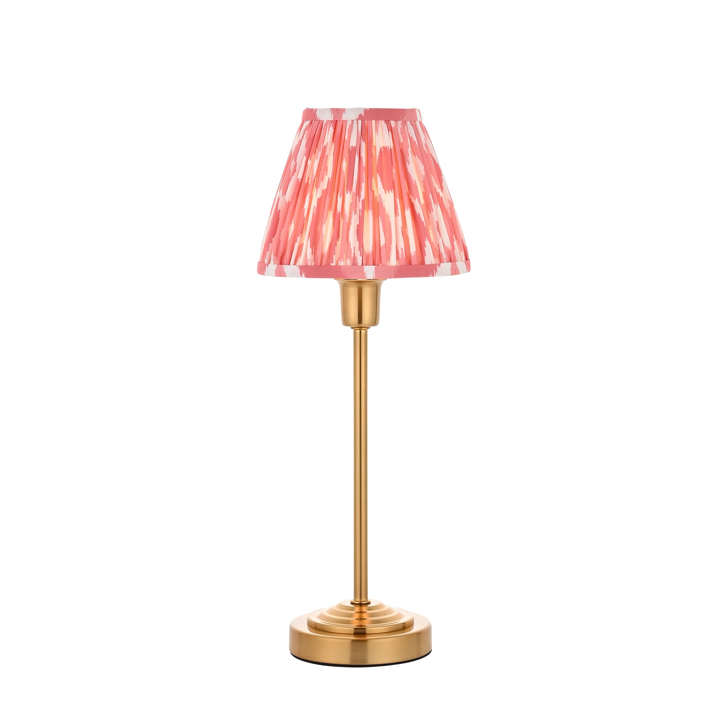 Endon Rise & Ikat 16cm Table Lamp - Vintage Brass Finish & Coral Pink Fabric
