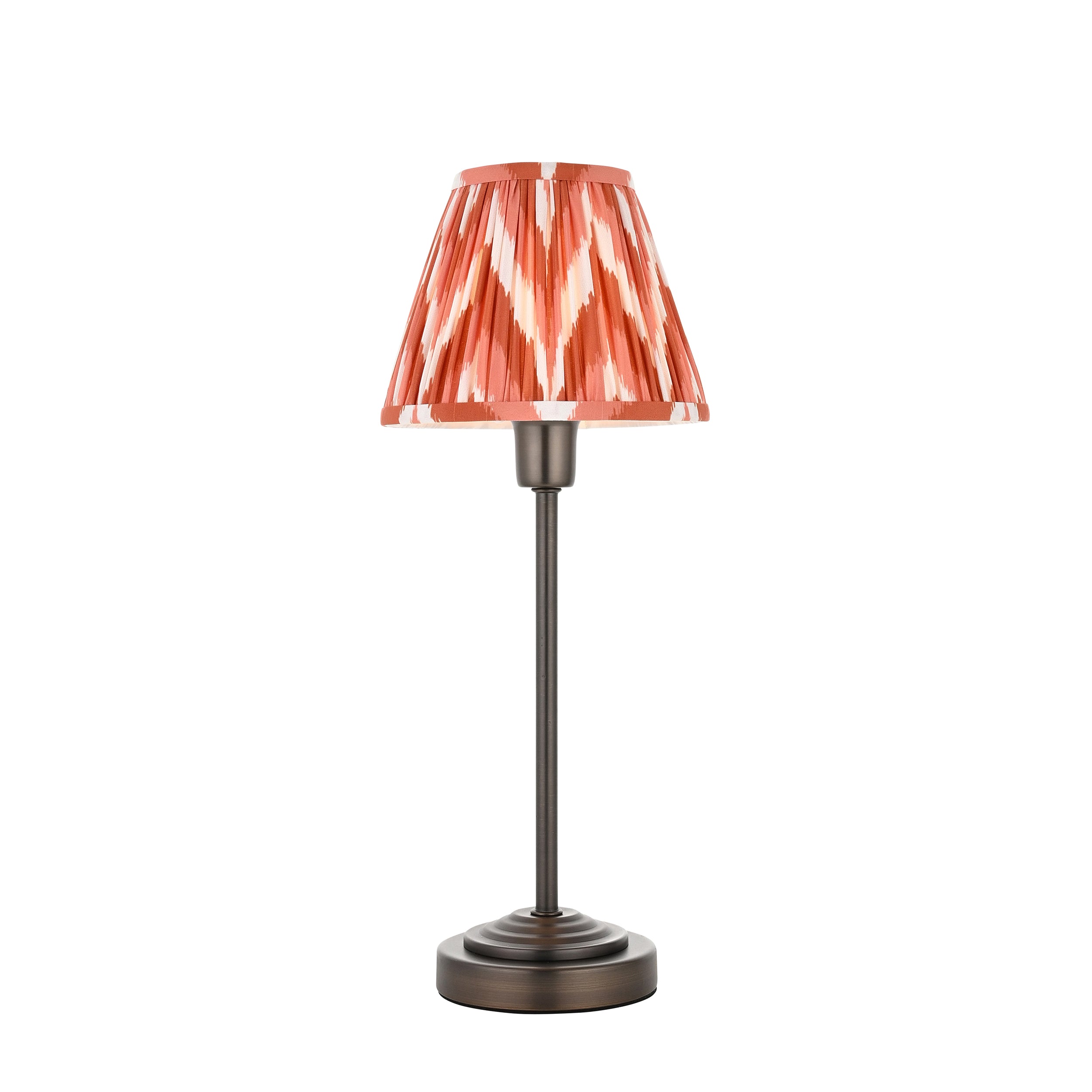 Endon Rise & Zigzag 16cm Table Lamp - Antique Bronze Plate & Apricot Orange Fabric
