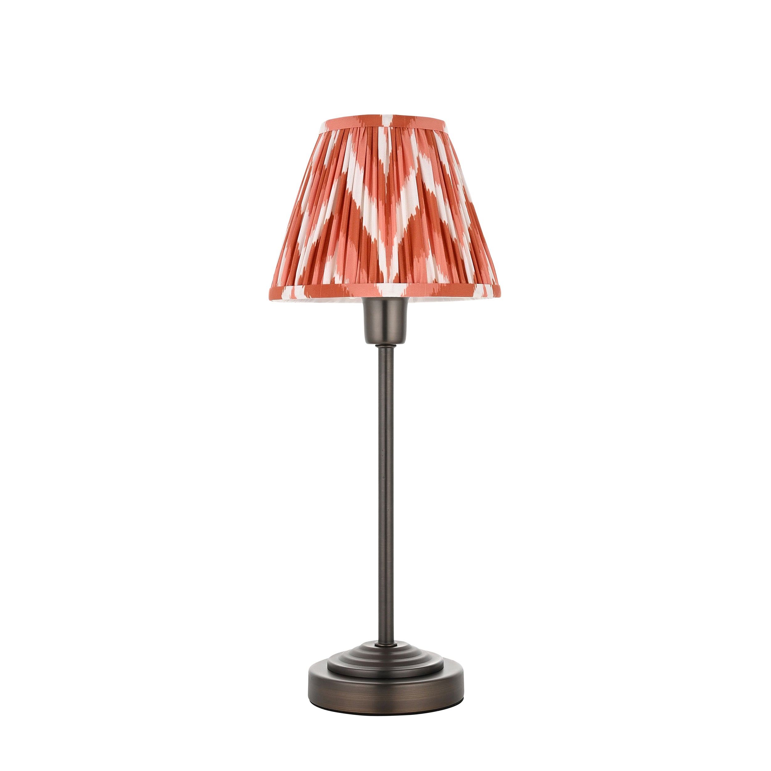 Endon Rise & Zigzag 16cm Table Lamp - Antique Bronze Plate & Apricot Orange Fabric