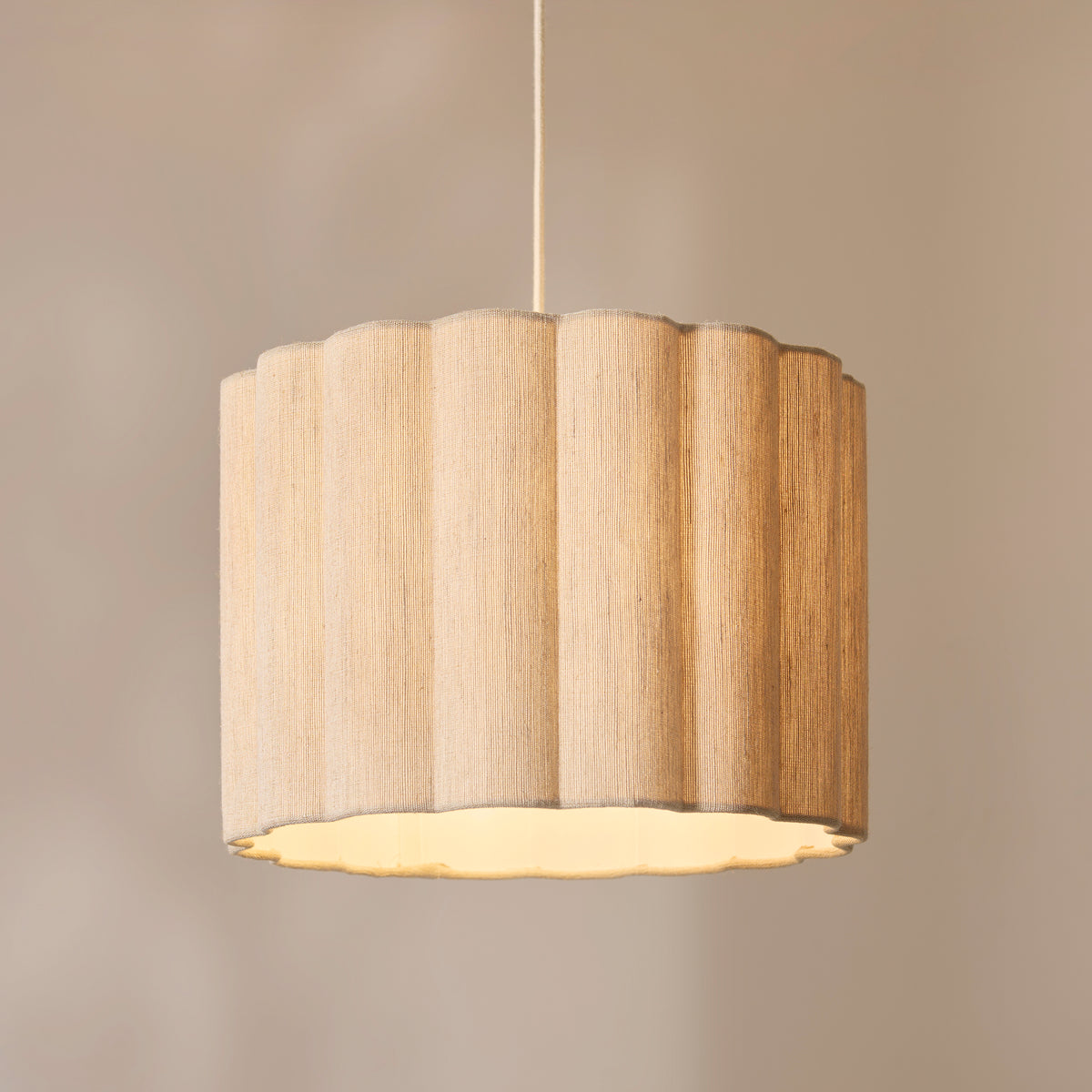 Endon Olson Pendant - Oak Stained Wood & Natural Fabric