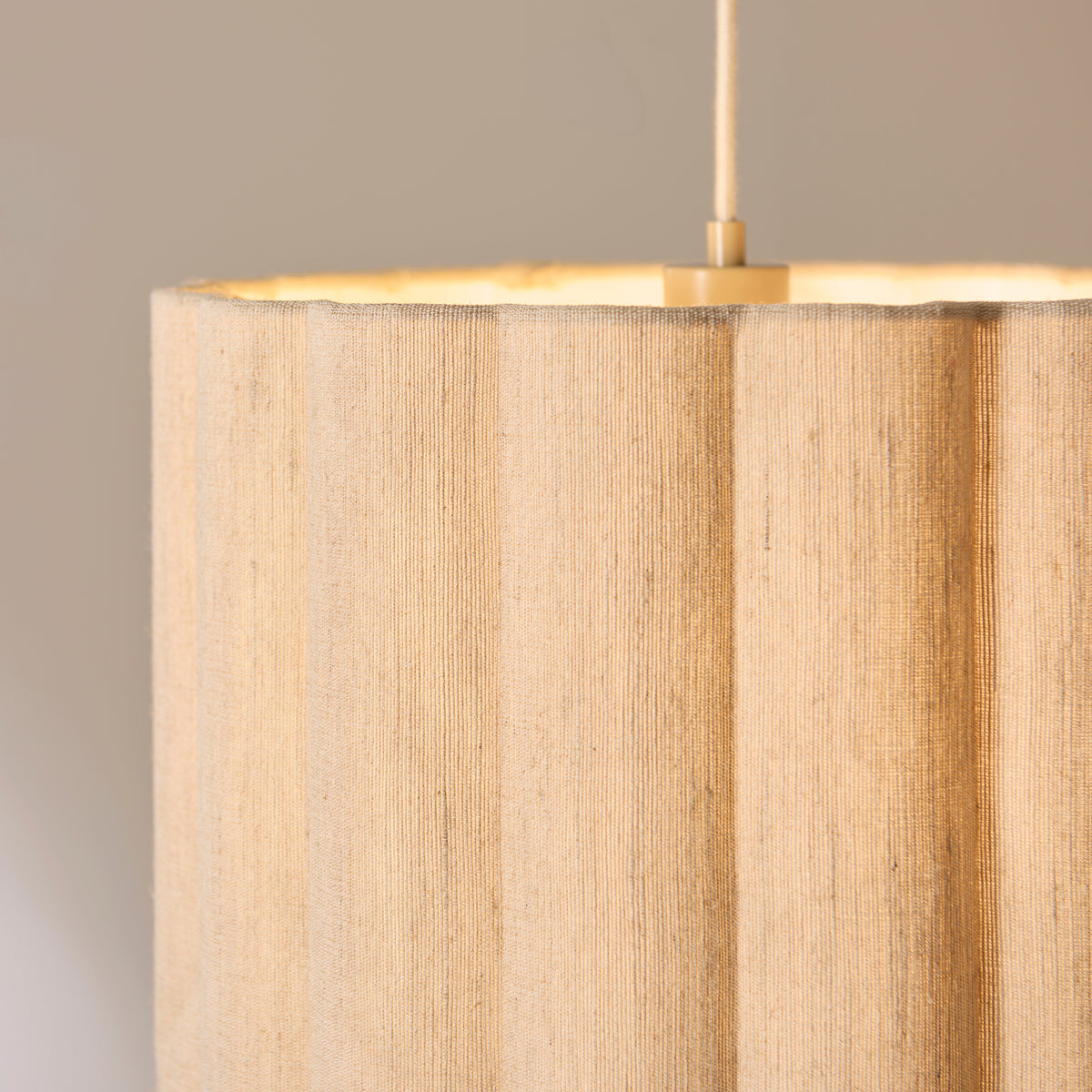 Endon Olson Pendant - Oak Stained Wood & Natural Fabric