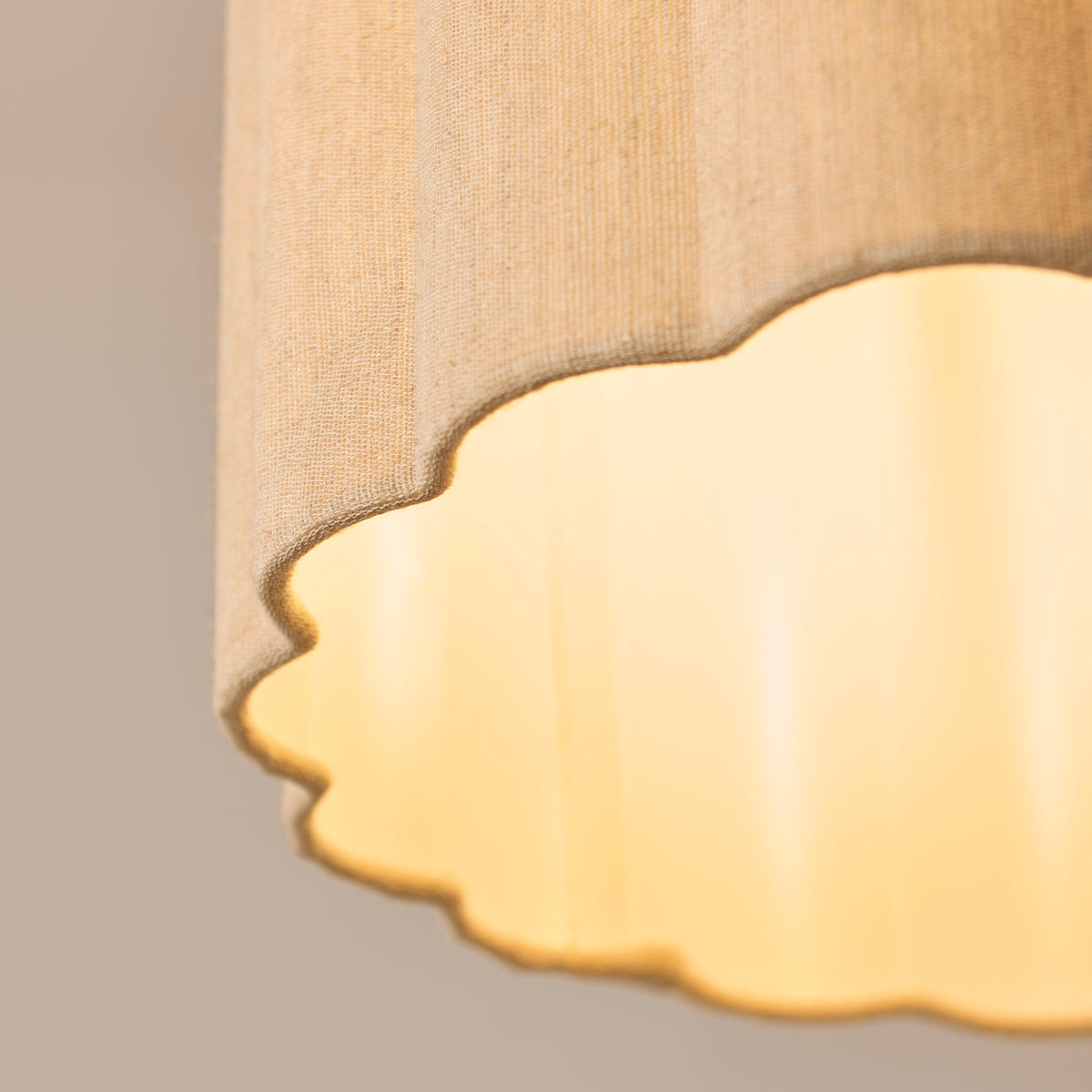 Endon Olson Pendant - Oak Stained Wood & Natural Fabric
