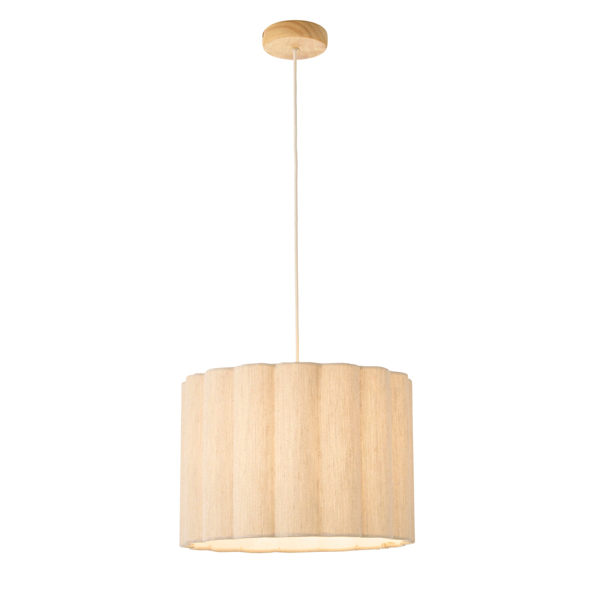 Endon Olson Pendant - Oak Stained Wood & Natural Fabric