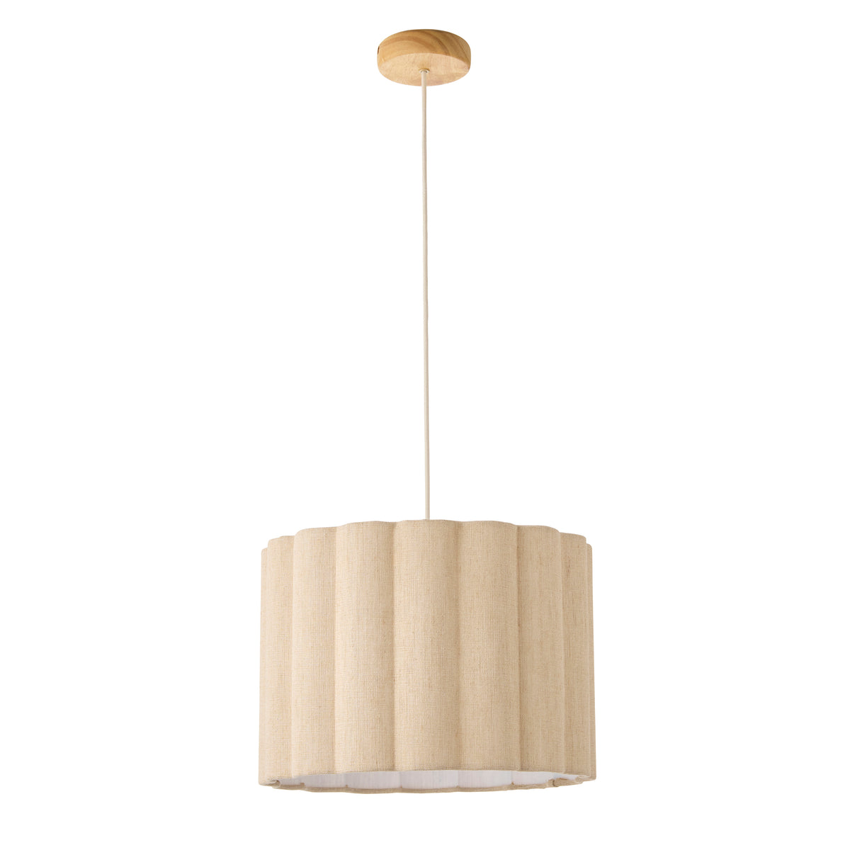 Endon Olson Pendant - Oak Stained Wood & Natural Fabric