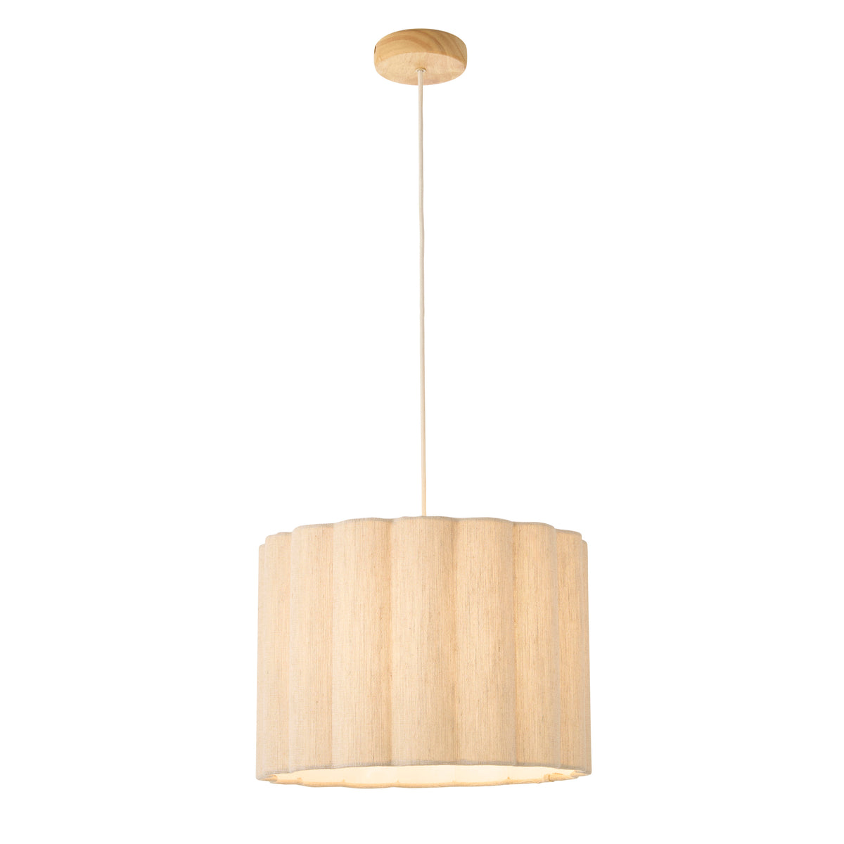 Endon Olson Pendant - Oak Stained Wood & Natural Fabric