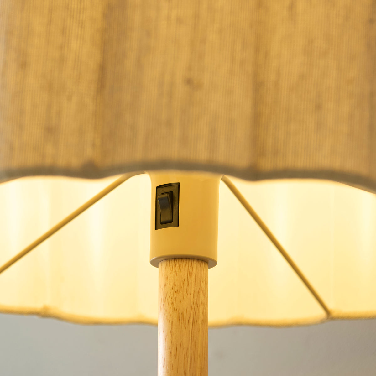 Endon Olson Floor Light - Oak Stained Wood & Natural Fabric